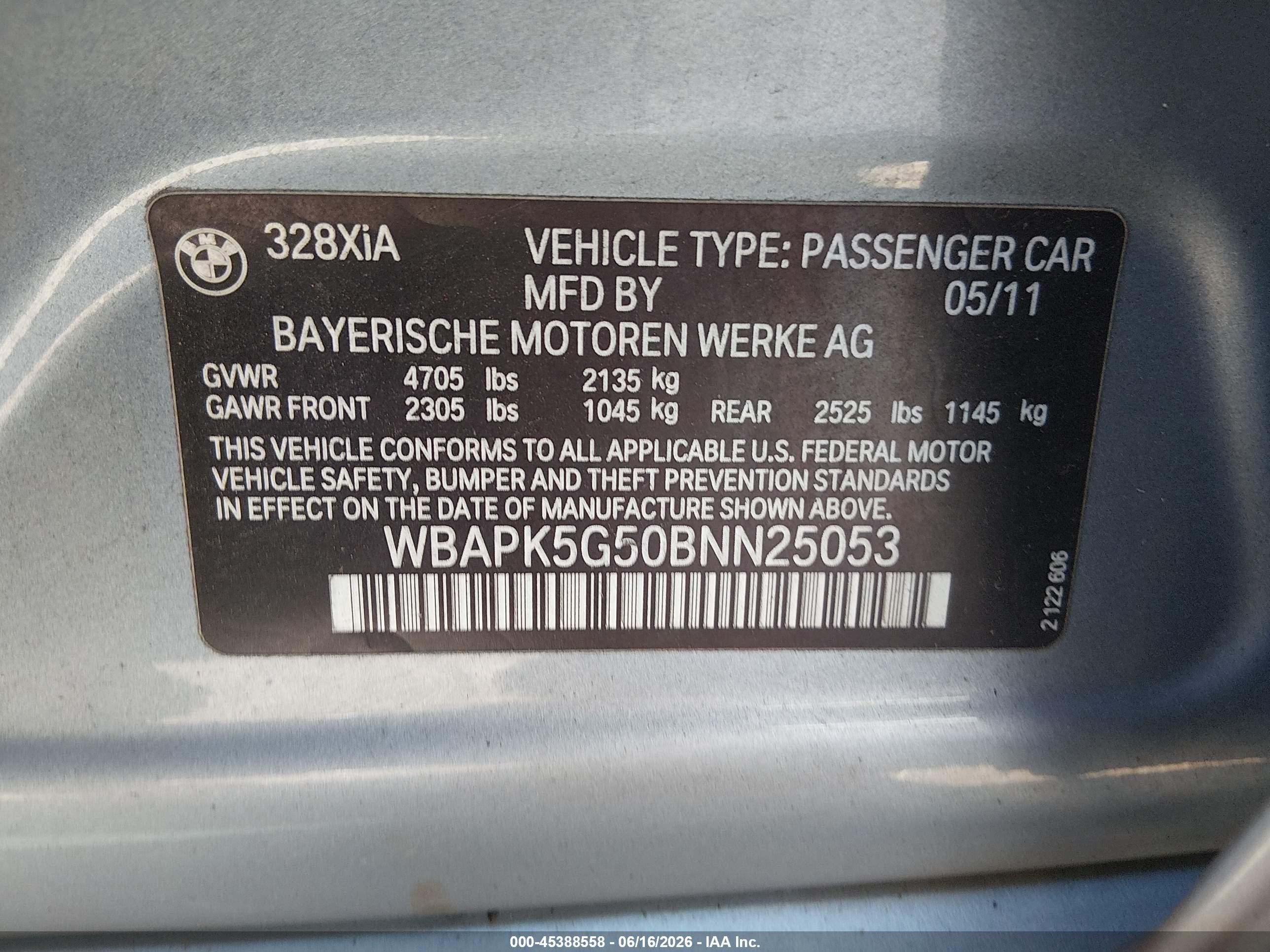 2011 Bmw 328i Xdrive Blue vin: WBAPK5G50BNN25053