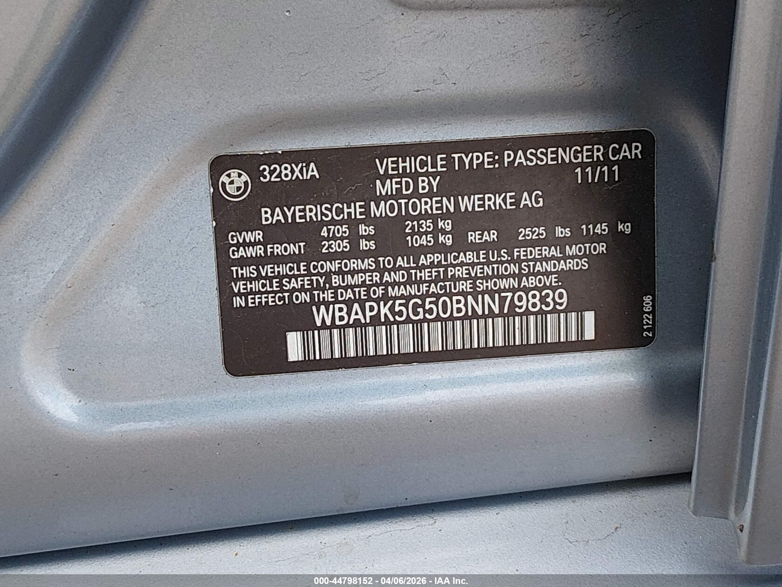 2011 Bmw 328i Xdrive Blue vin: WBAPK5G50BNN79839