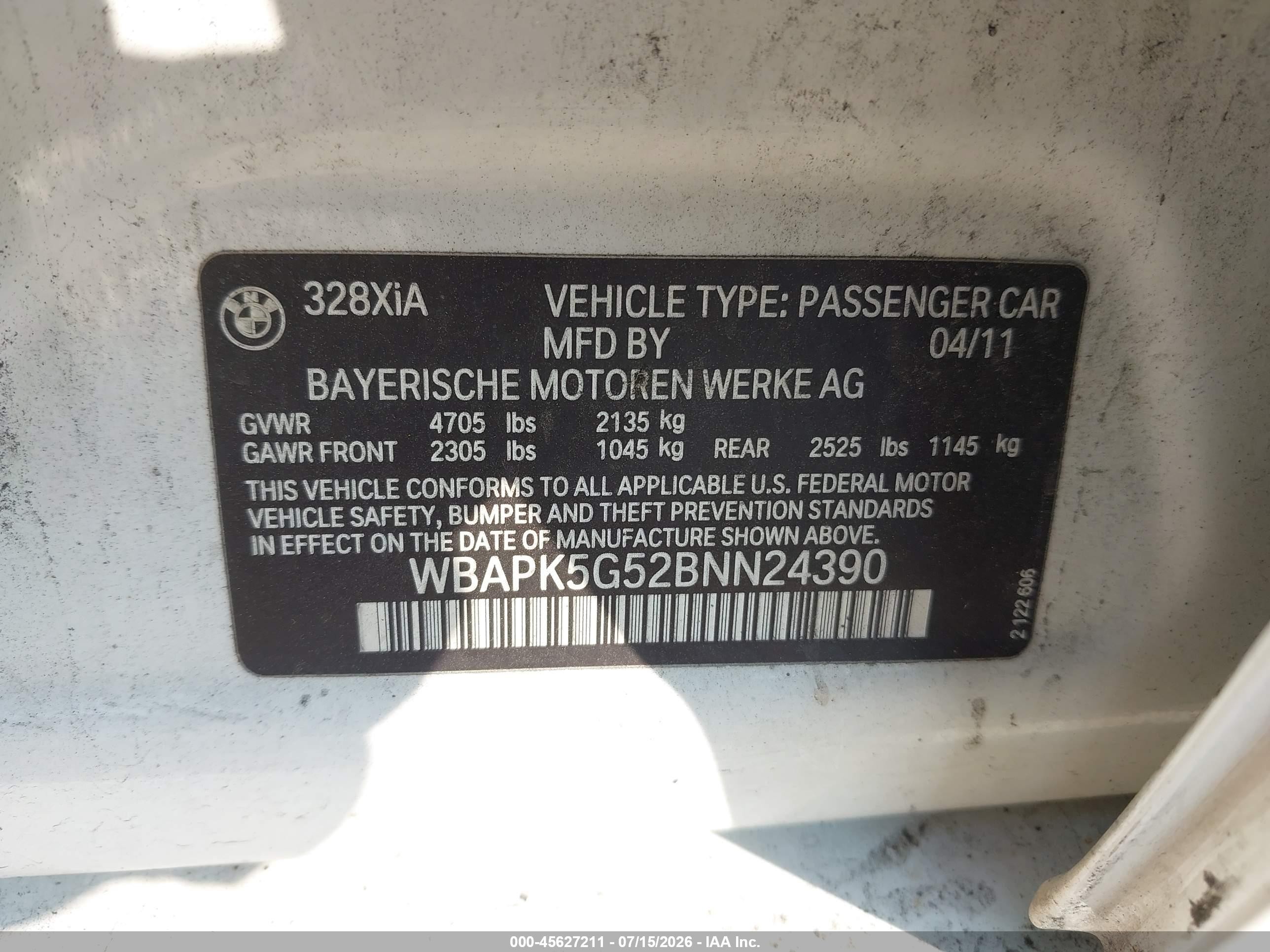 2011 Bmw 328i Xdrive White vin: WBAPK5G52BNN24390