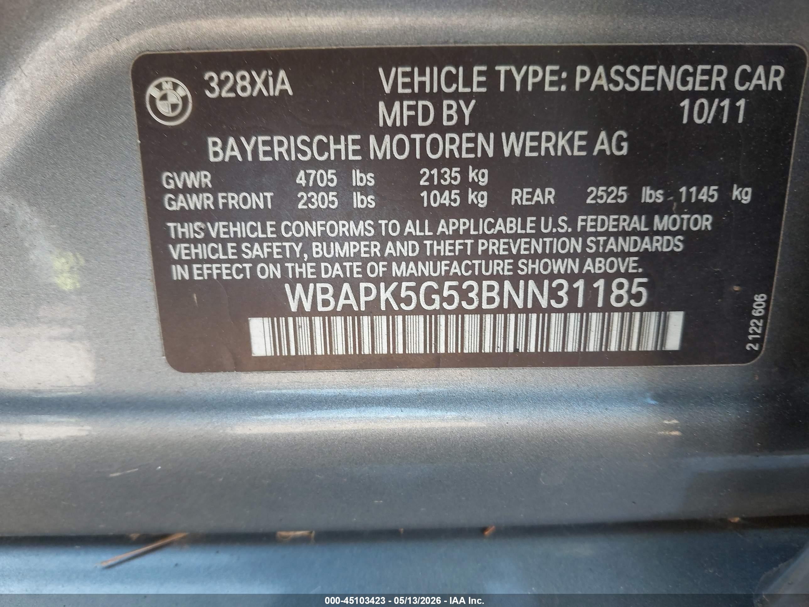 2011 Bmw 328i Xdrive Gray vin: WBAPK5G53BNN31185