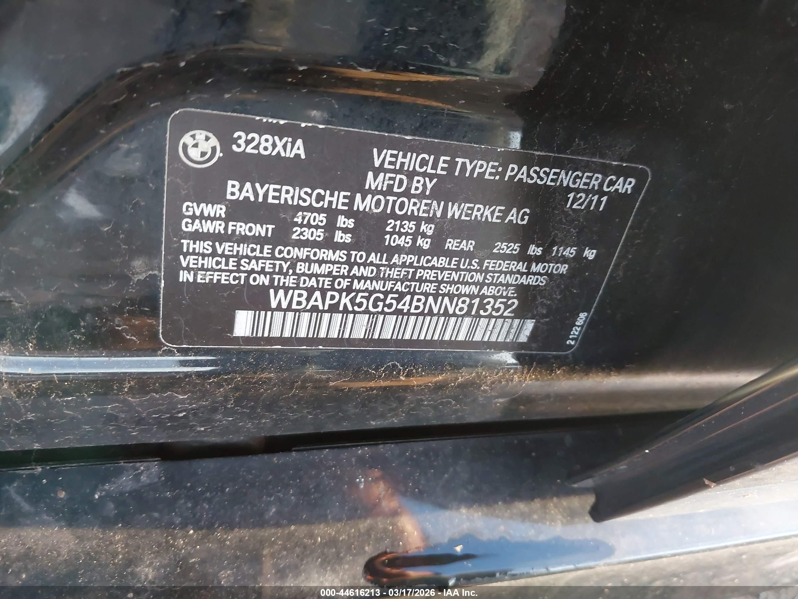 2011 Bmw 328i Xdrive Black vin: WBAPK5G54BNN81352