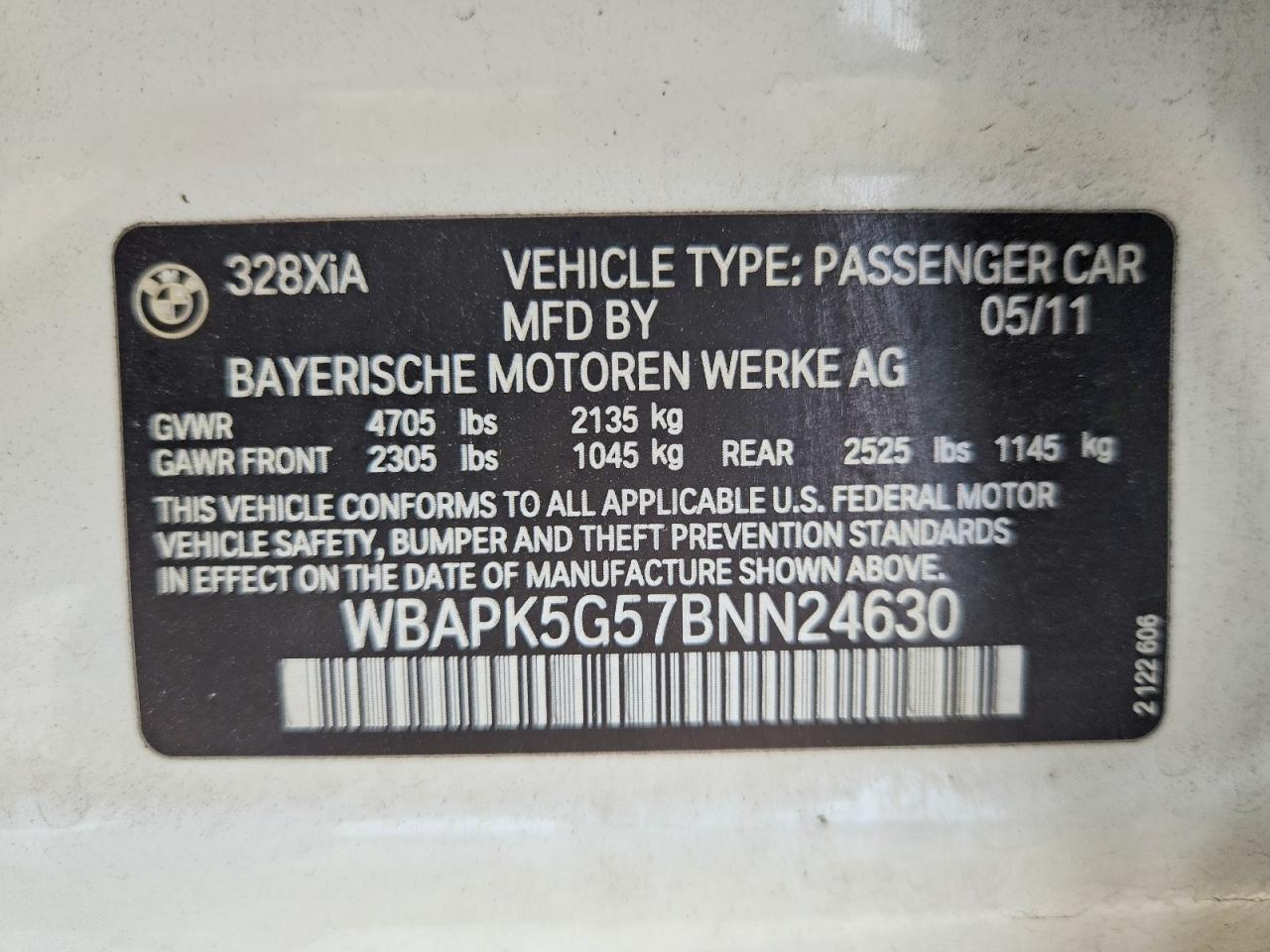 2011 Bmw 328 Xi Sulev White vin: WBAPK5G57BNN24630