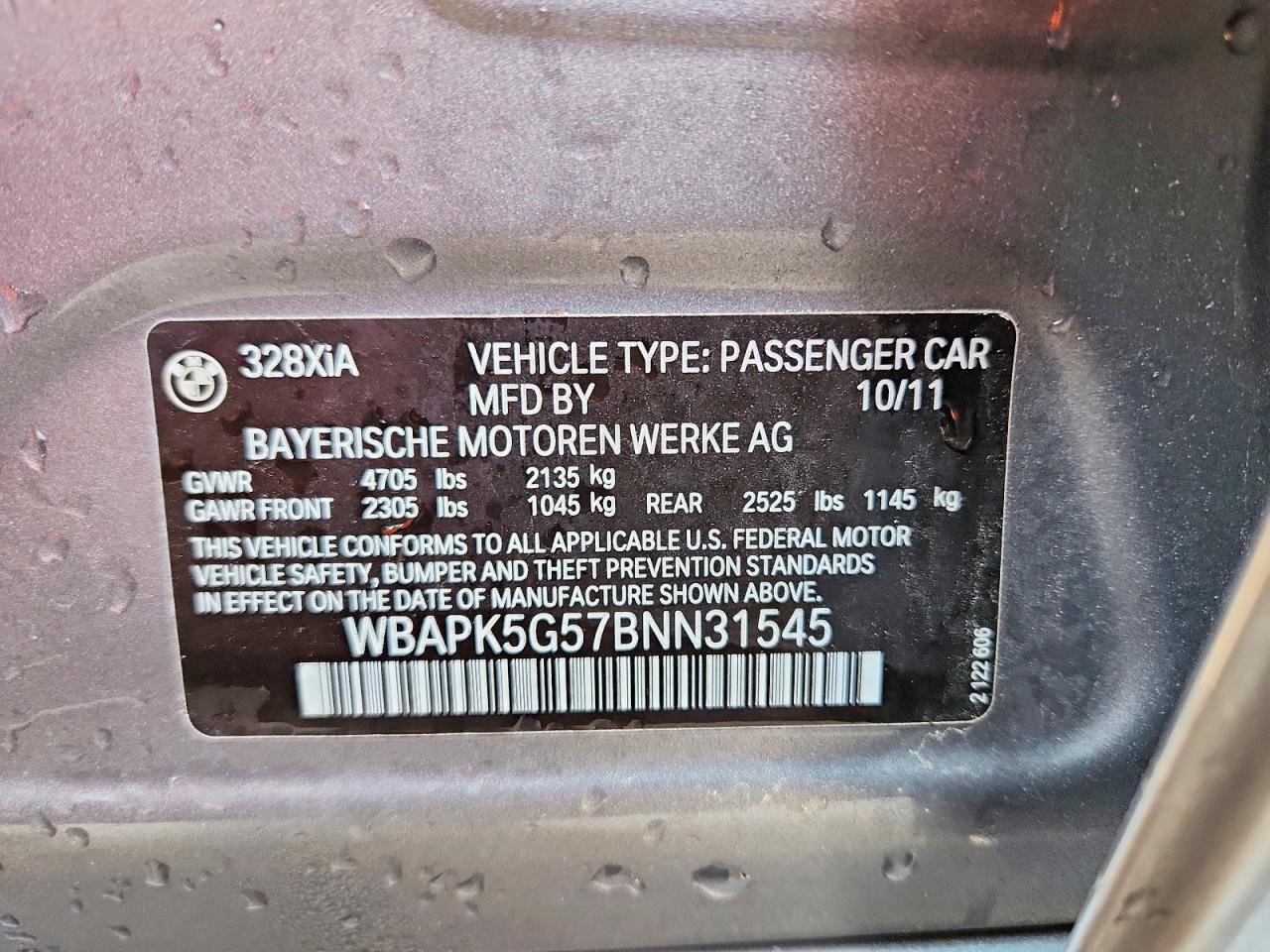2011 Bmw 328 Xi Sulev Charcoal vin: WBAPK5G57BNN31545