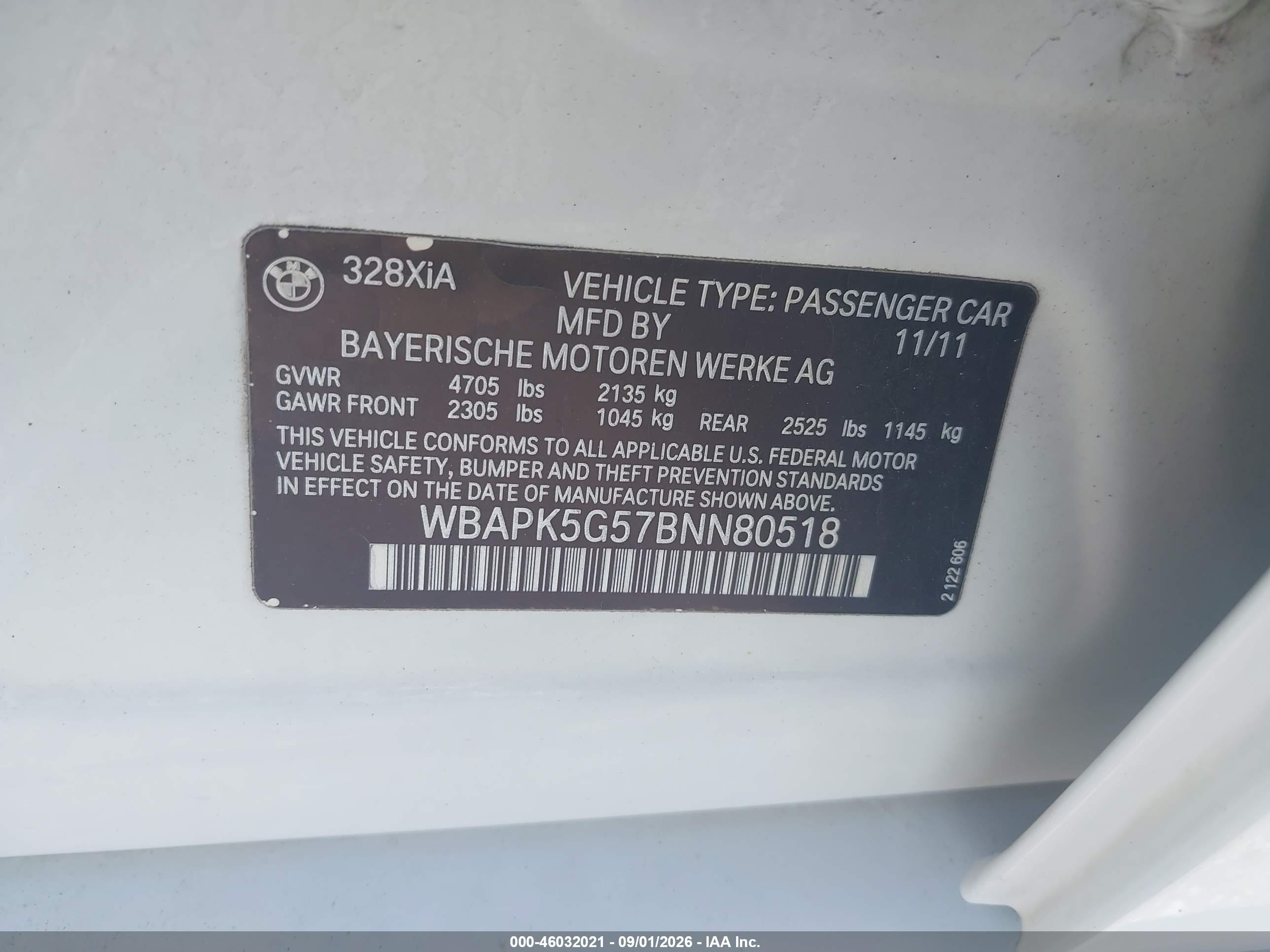 2011 Bmw 328i Xdrive White vin: WBAPK5G57BNN80518