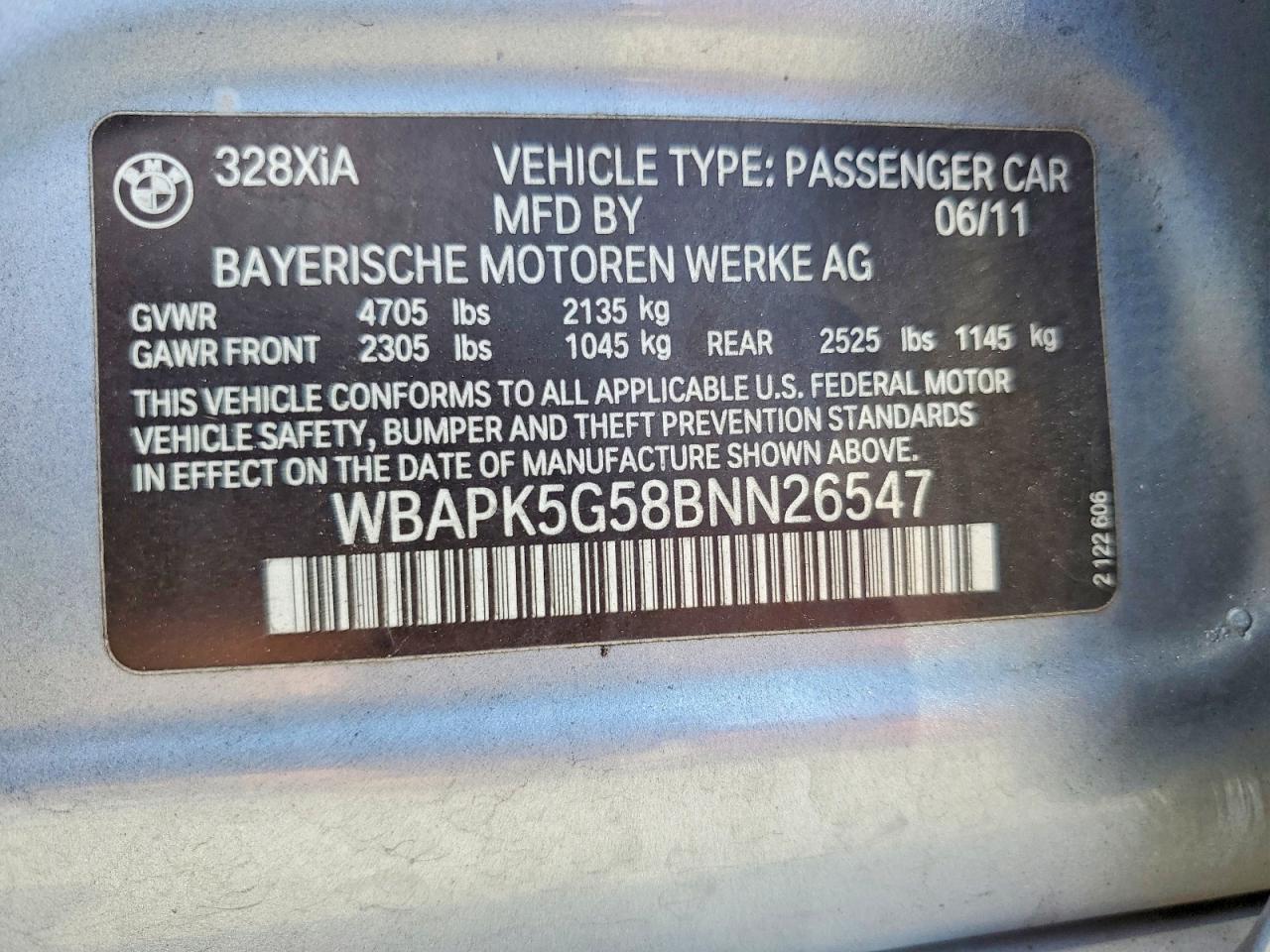 2011 Bmw 328 Xi Sulev Blue vin: WBAPK5G58BNN26547