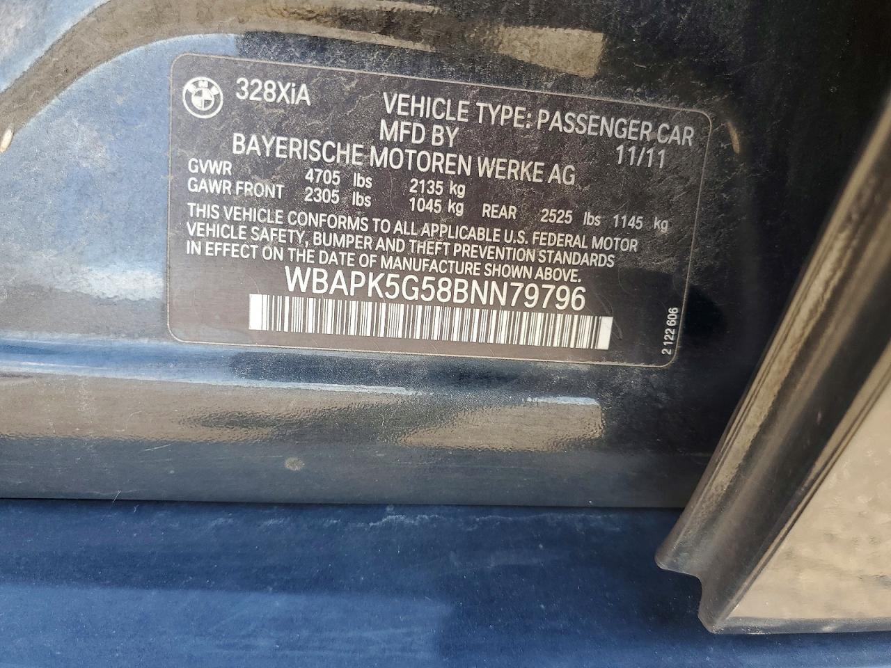 2011 Bmw 328 Xi Sulev Black vin: WBAPK5G58BNN79796