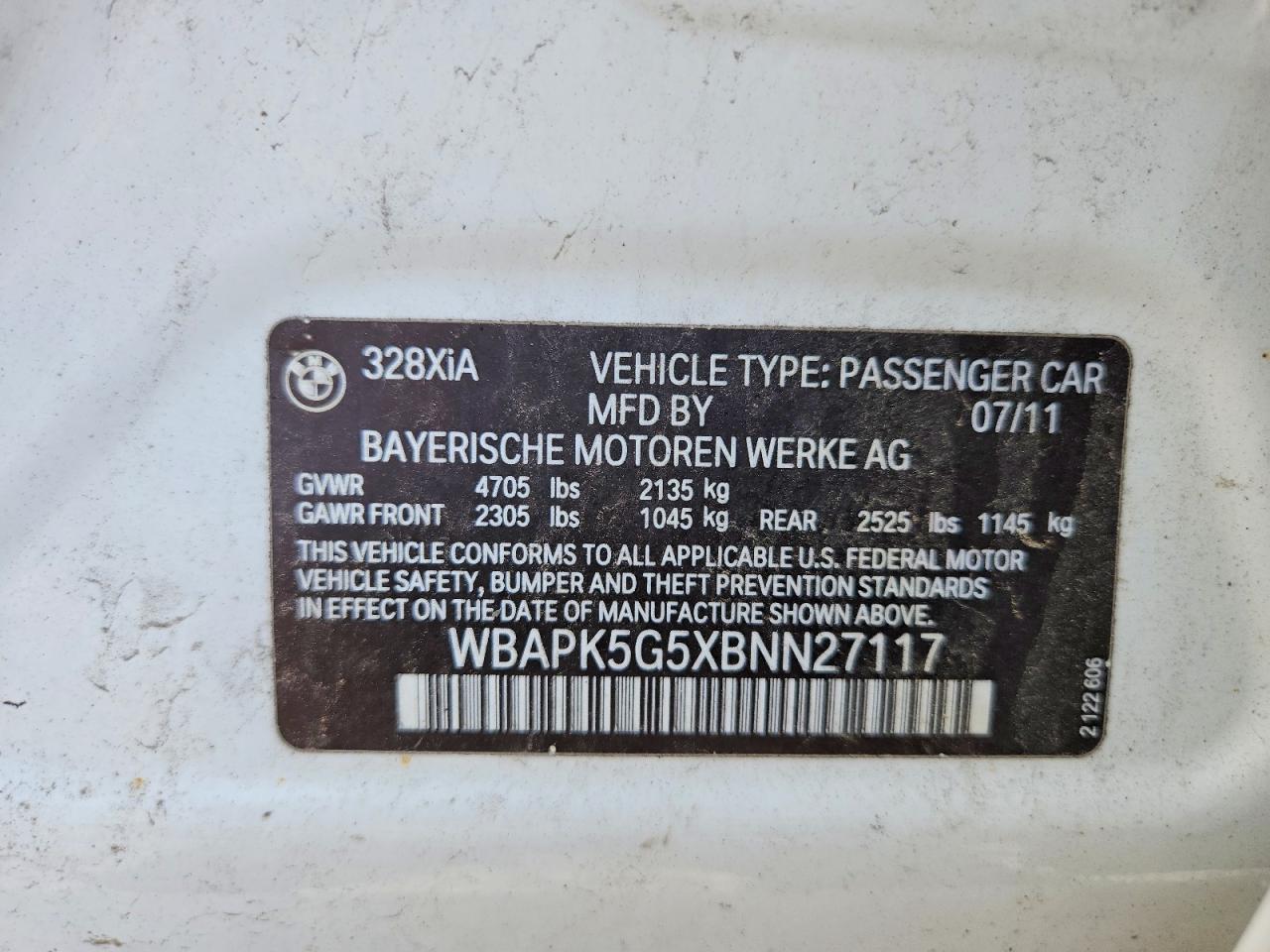 2011 Bmw 328 White vin: WBAPK5G5XBNN27117