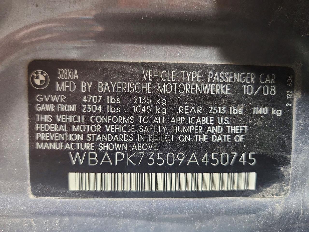 2009 Bmw 328 Xi Серый vin: WBAPK73509A450745