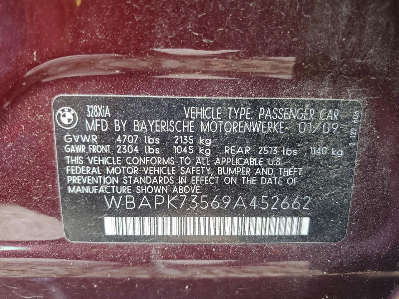 2009 Bmw 328 Xi Red vin: WBAPK73569A452662