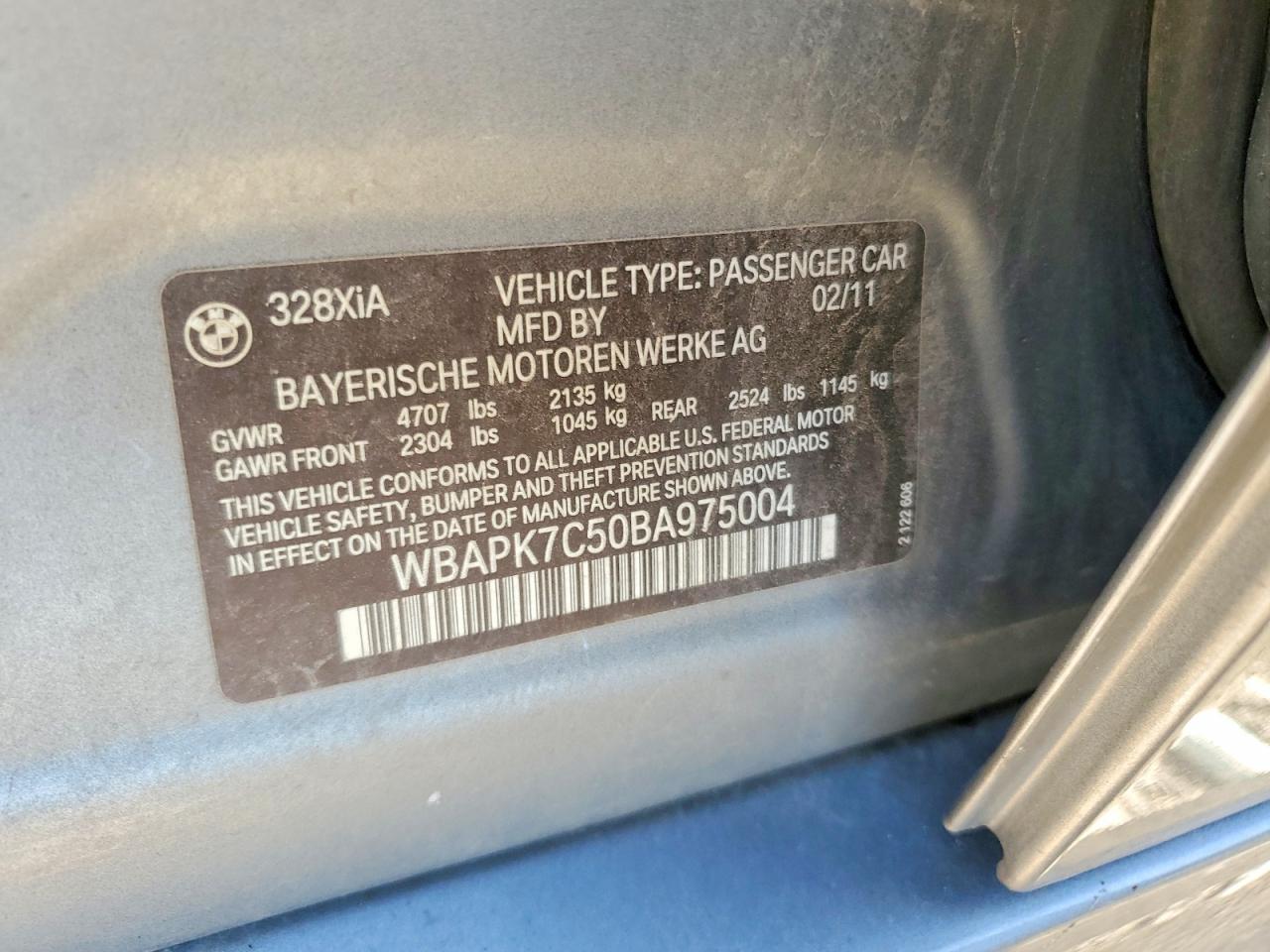 2011 Bmw 328 Xi Gray vin: WBAPK7C50BA975004