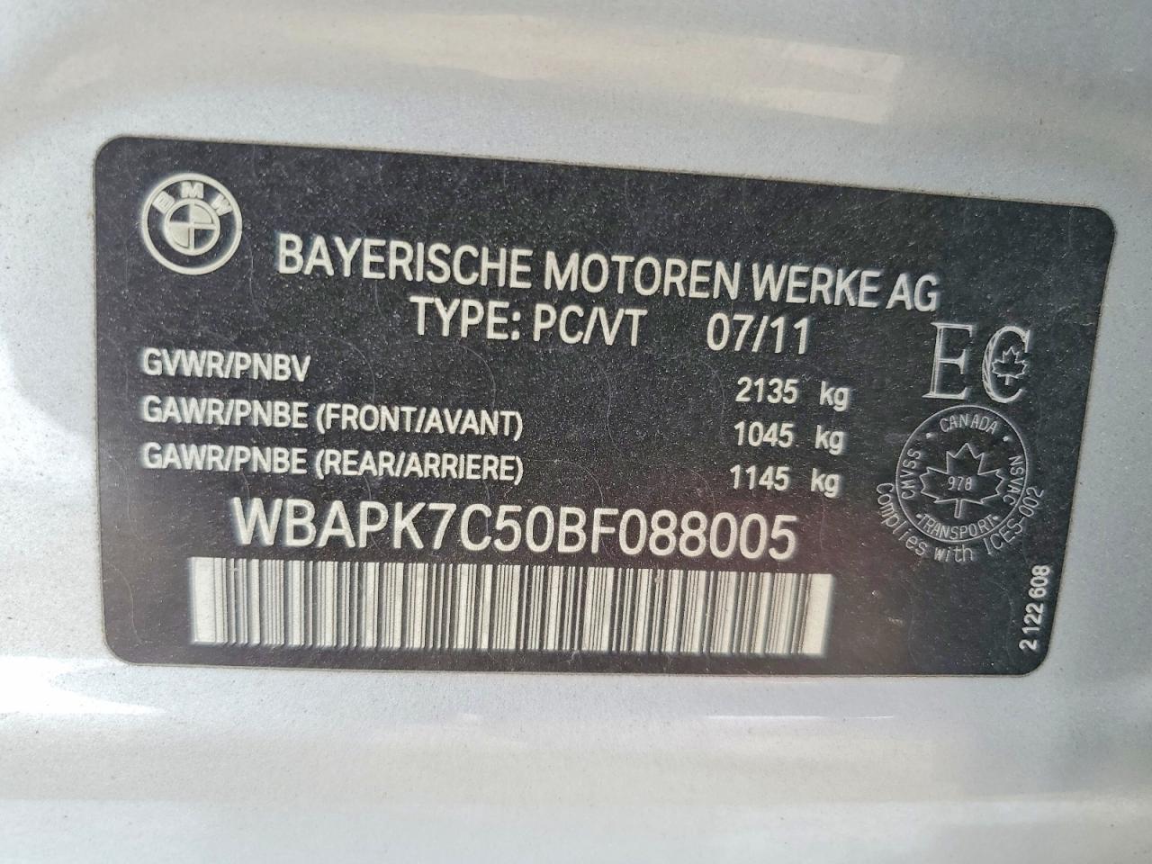 2011 Bmw 328 Xi Silver vin: WBAPK7C50BF088005