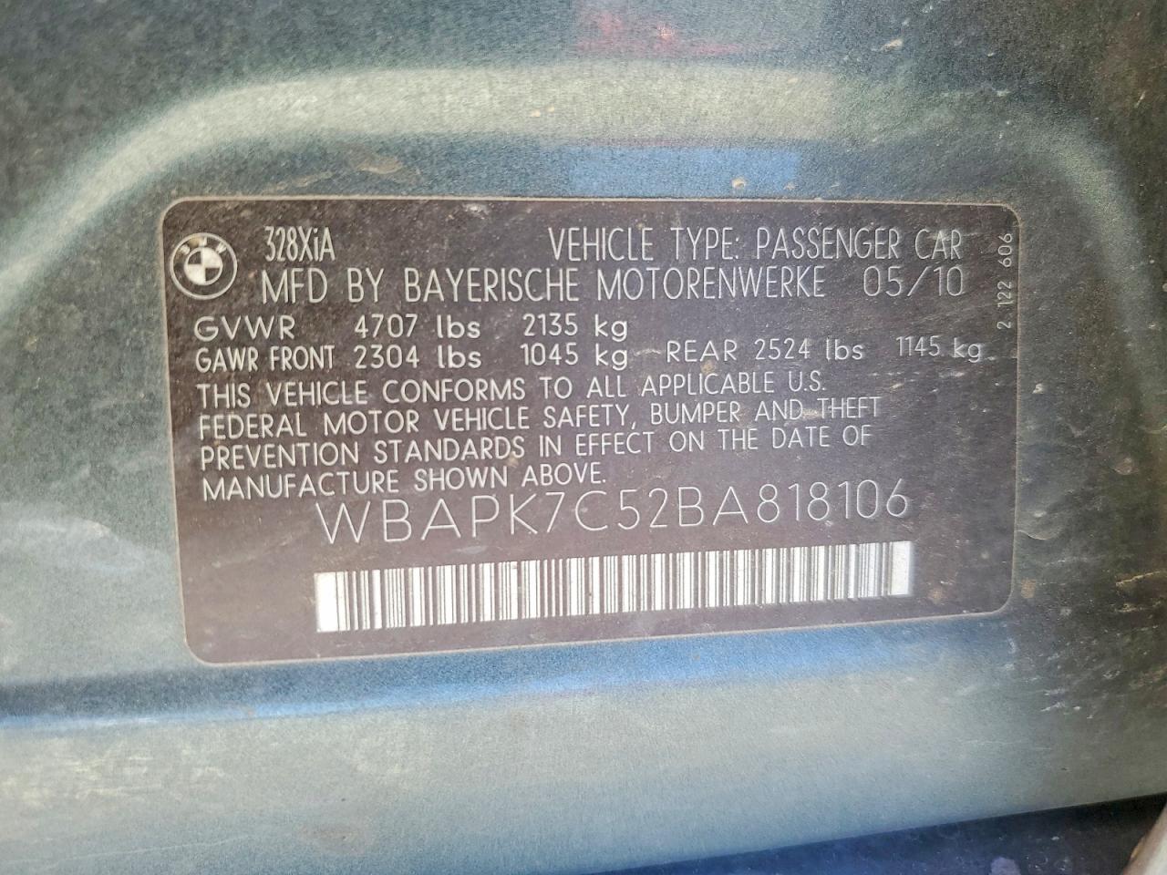 2011 Bmw 328 Xi Charcoal vin: WBAPK7C52BA818106