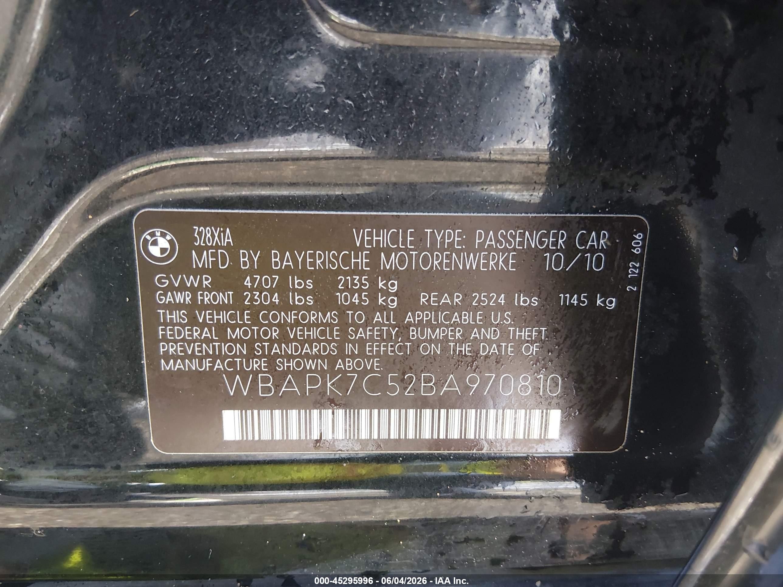 2011 Bmw 328i Xdrive Black vin: WBAPK7C52BA970810