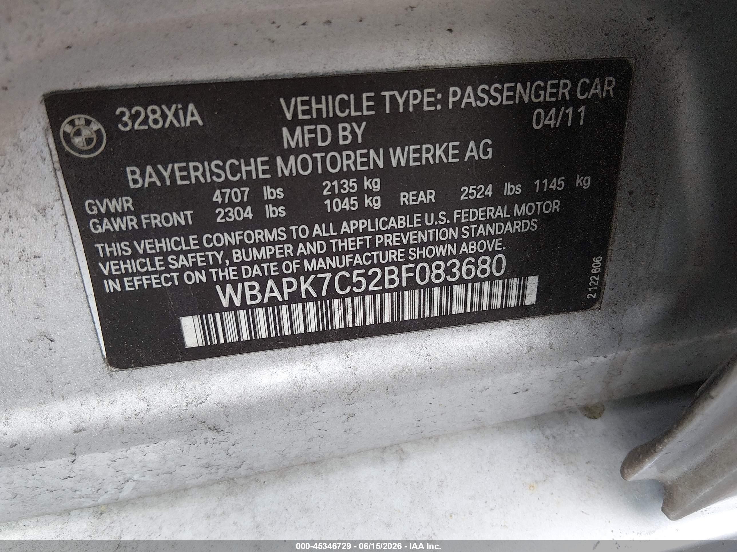 2011 Bmw 328i Xdrive Silver vin: WBAPK7C52BF083680