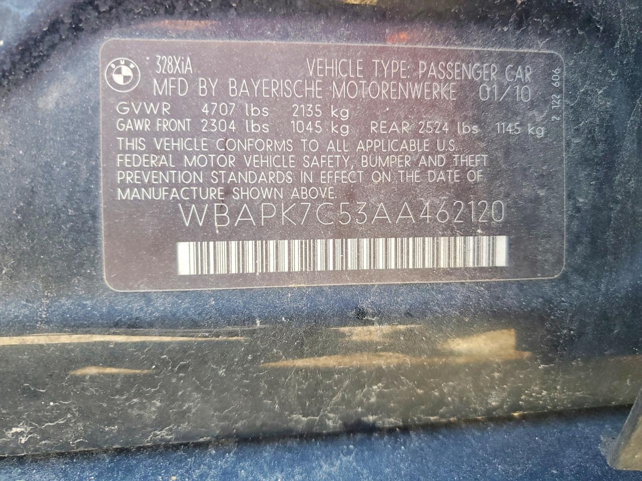 2010 Bmw 328 Xi Black vin: WBAPK7C53AA462120