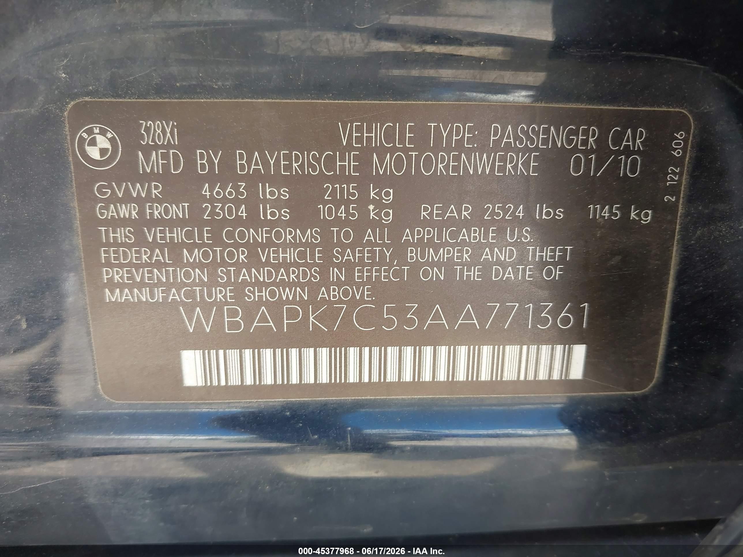 2010 Bmw 328i Xdrive Blue vin: WBAPK7C53AA771361