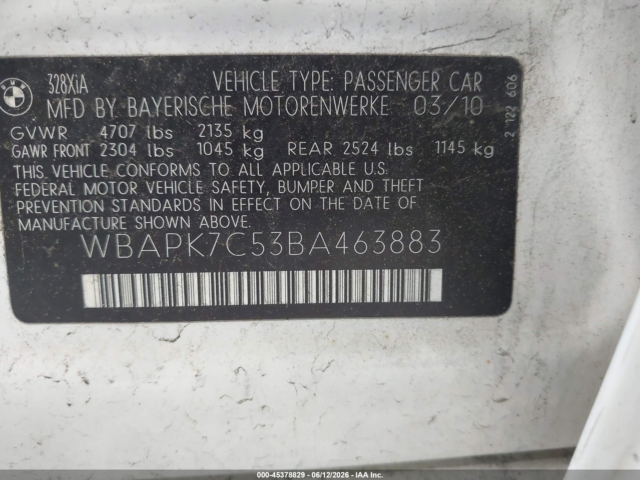 2011 Bmw 328i Xdrive White vin: WBAPK7C53BA463883