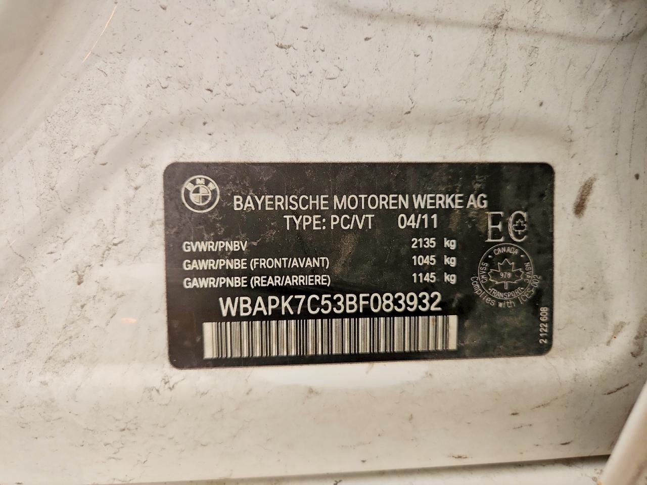 2011 Bmw 328 I White vin: WBAPK7C53BF083932