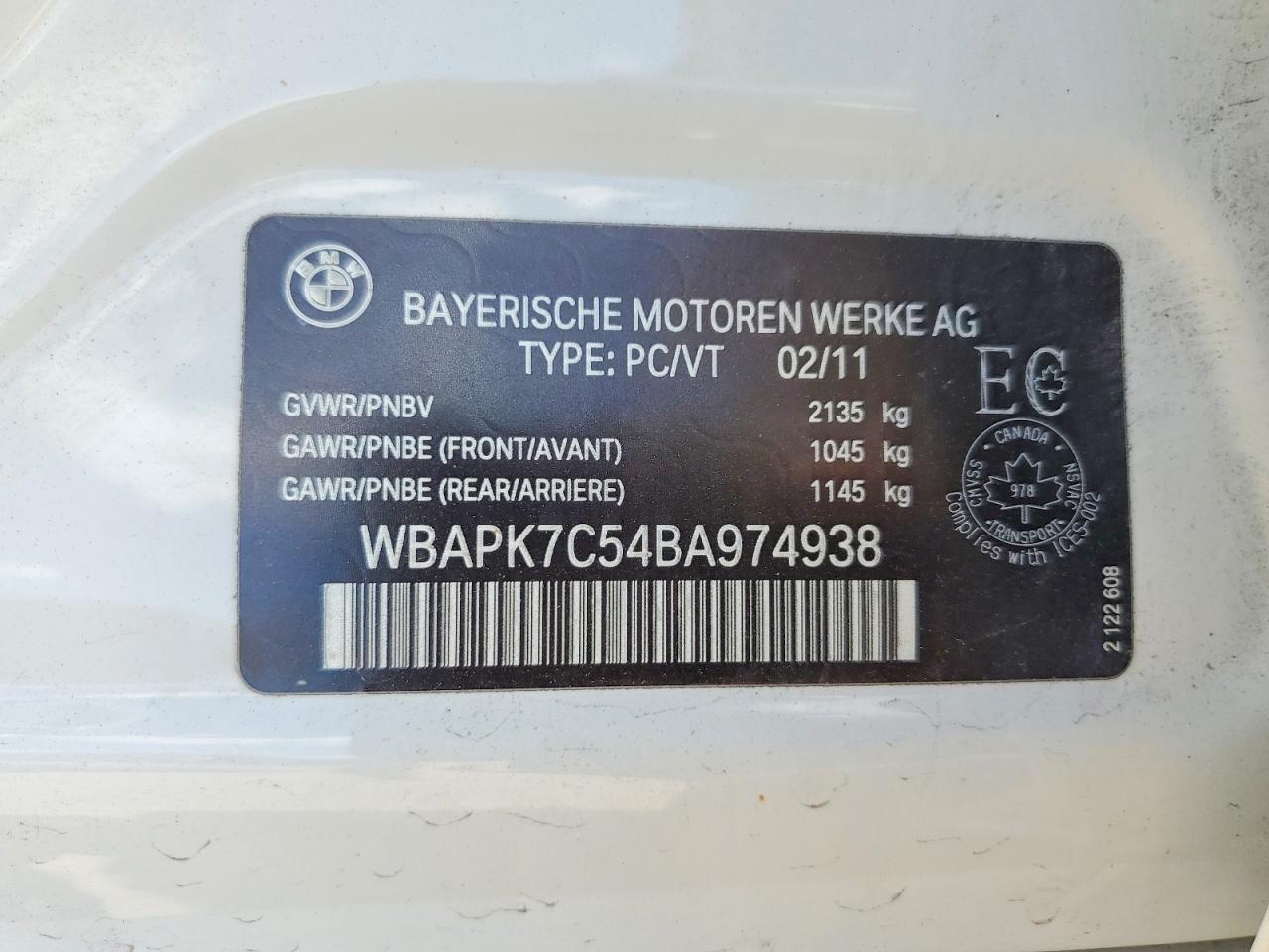 2011 Bmw 328 Xi White vin: WBAPK7C54BA974938
