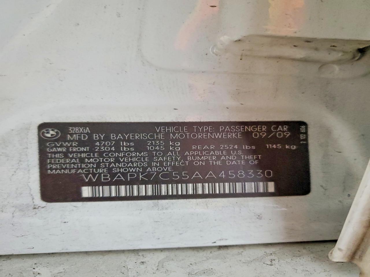 2010 Bmw 328 Xi White vin: WBAPK7C55AA458330