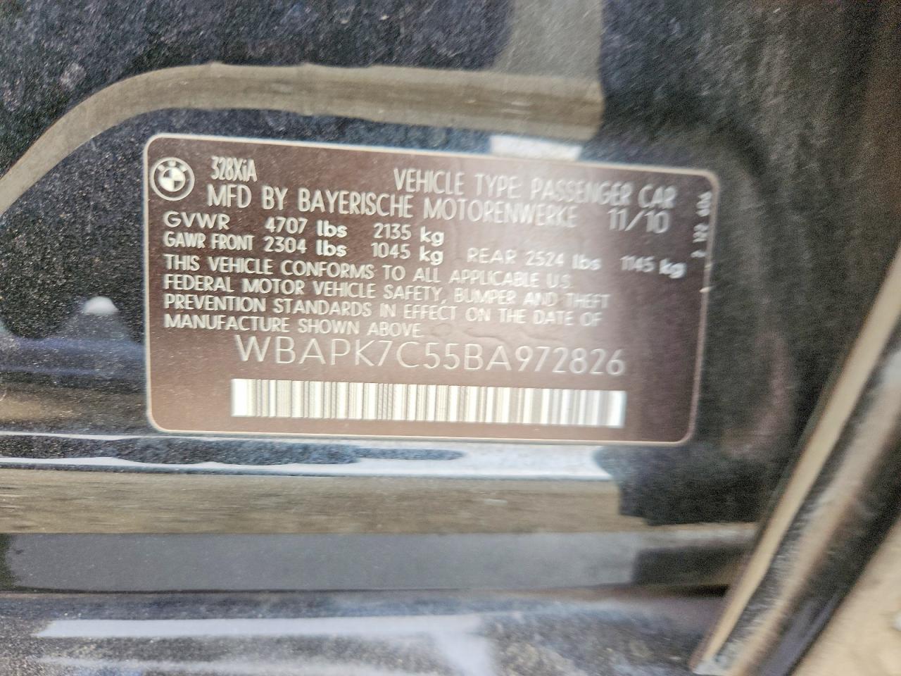 2011 Bmw 328 Xi Black vin: WBAPK7C55BA972826