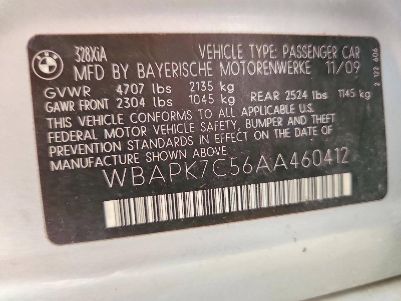 2010 Bmw 328 Xi Silver vin: WBAPK7C56AA460412