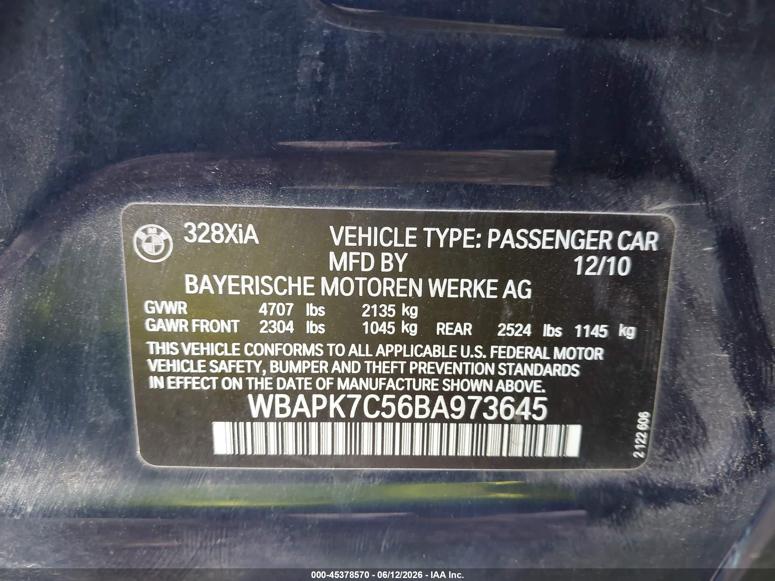 2011 Bmw 328i Xdrive Blue vin: WBAPK7C56BA973645