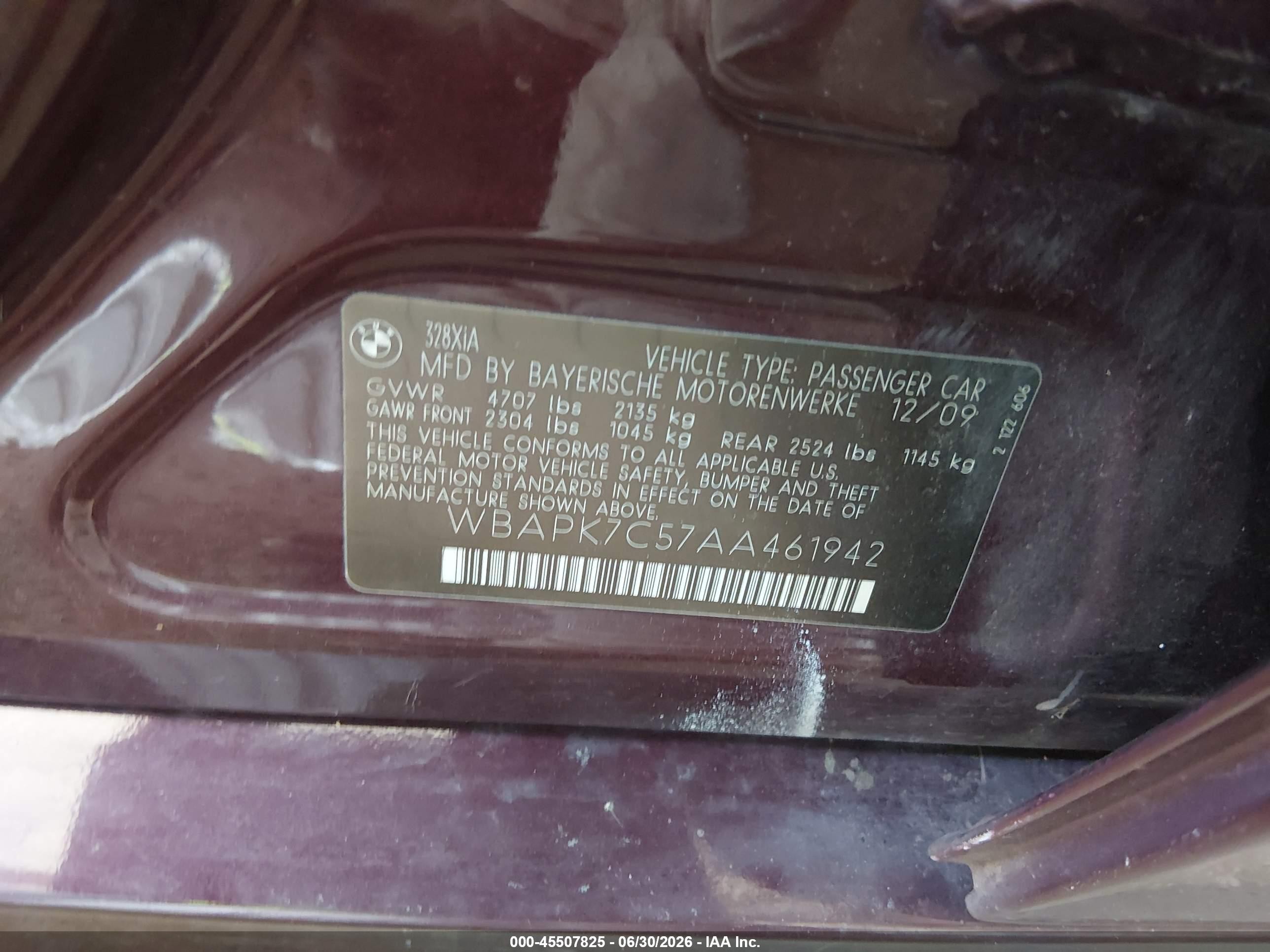 2010 Bmw 328i Xdrive Maroon vin: WBAPK7C57AA461942