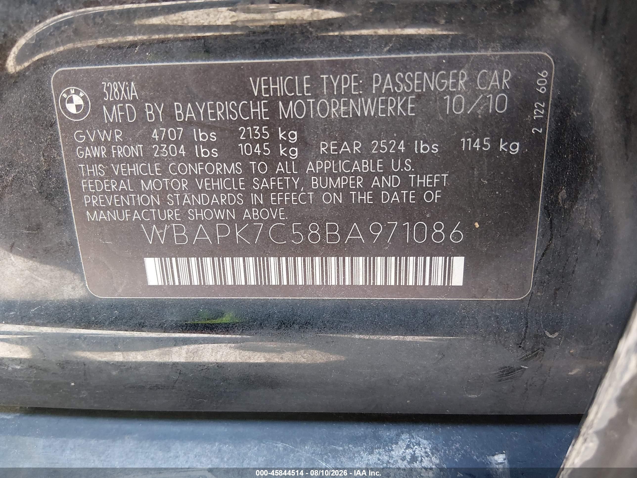 2011 Bmw 328i Xdrive Black vin: WBAPK7C58BA971086