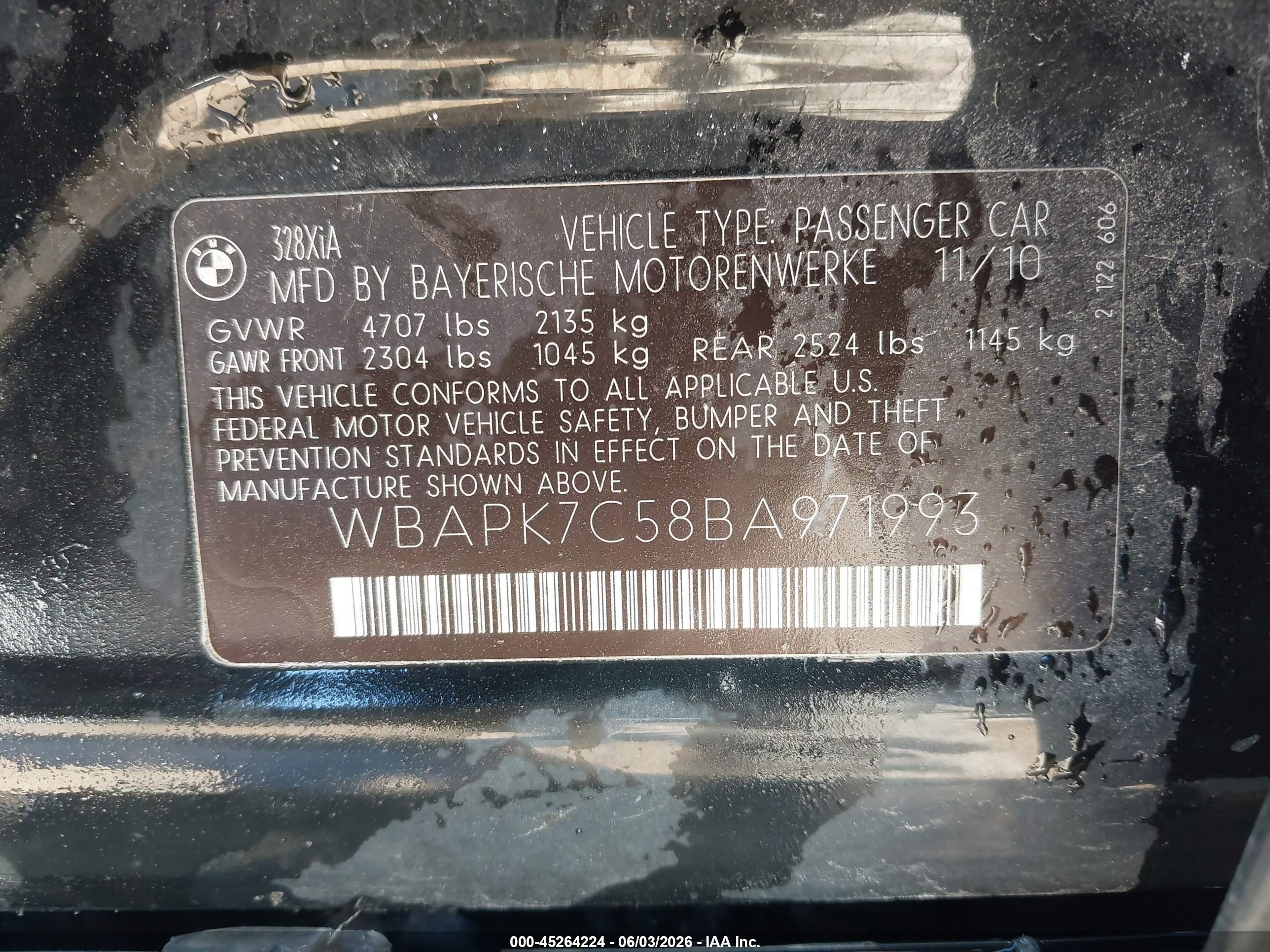 2011 Bmw 328i Xdrive Black vin: WBAPK7C58BA971993