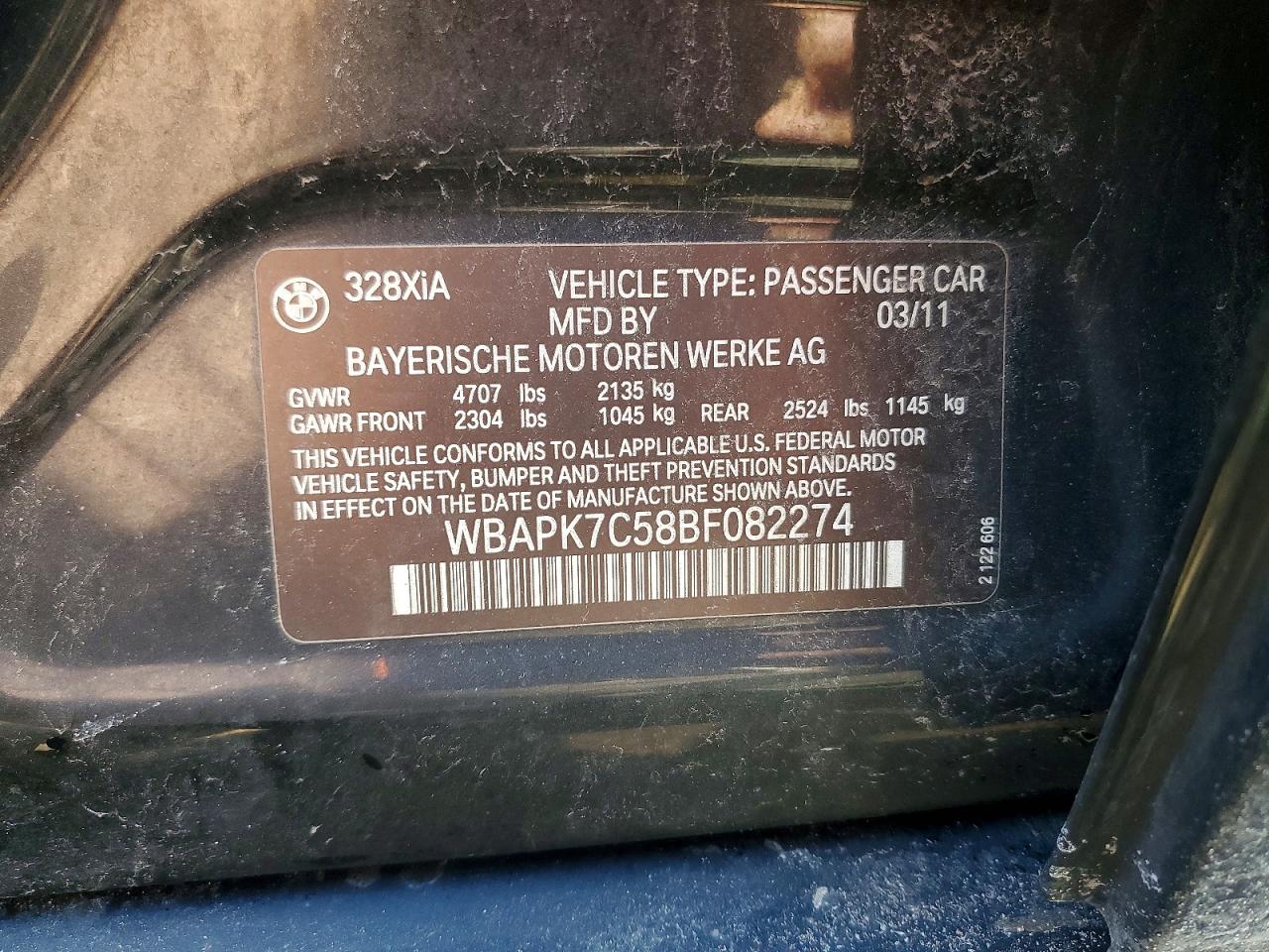 2011 Bmw 328 Xi Black vin: WBAPK7C58BF082274