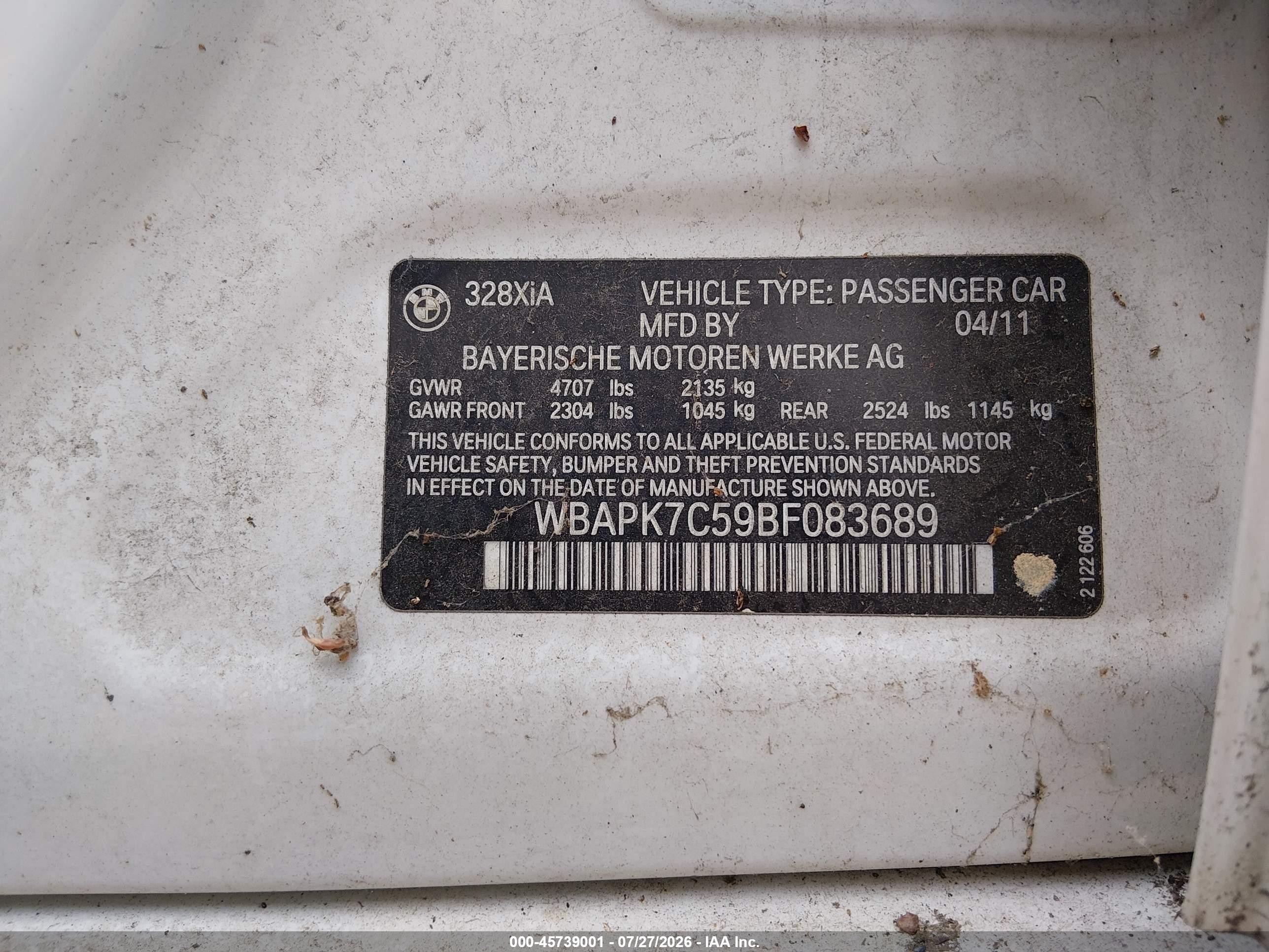 2011 Bmw 328i Xdrive Белый vin: WBAPK7C59BF083689
