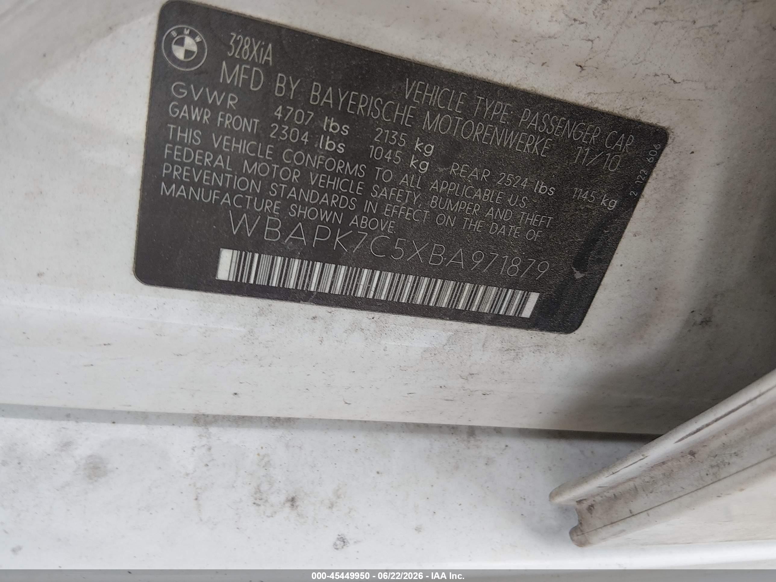 2011 Bmw 328i Xdrive Белый vin: WBAPK7C5XBA971879