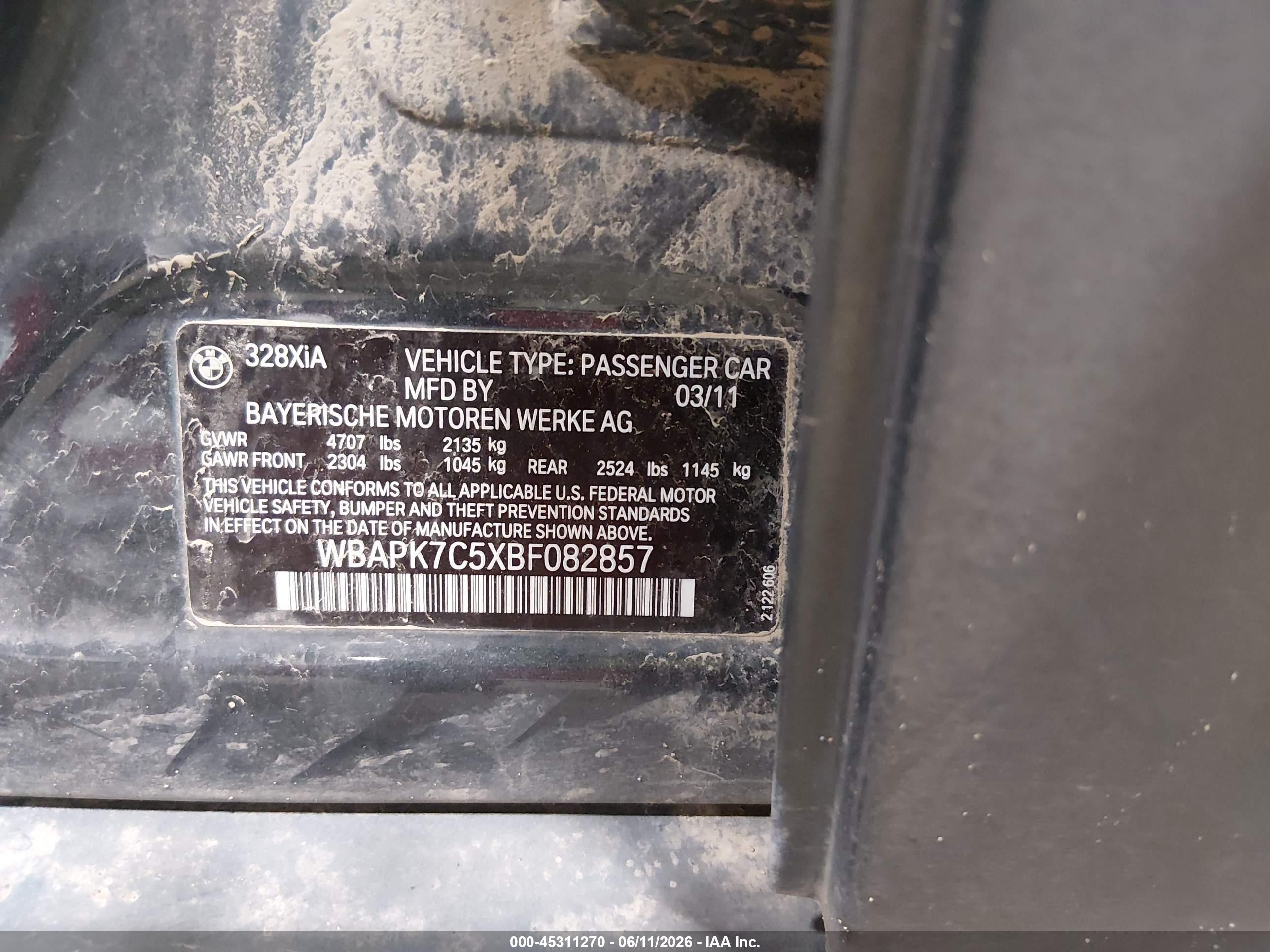 2011 Bmw 328i Xdrive Gray vin: WBAPK7C5XBF082857