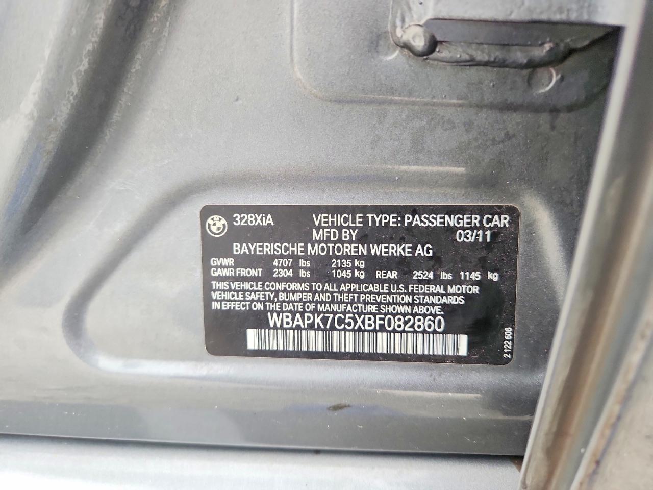 2011 Bmw 328 Xi Gray vin: WBAPK7C5XBF082860