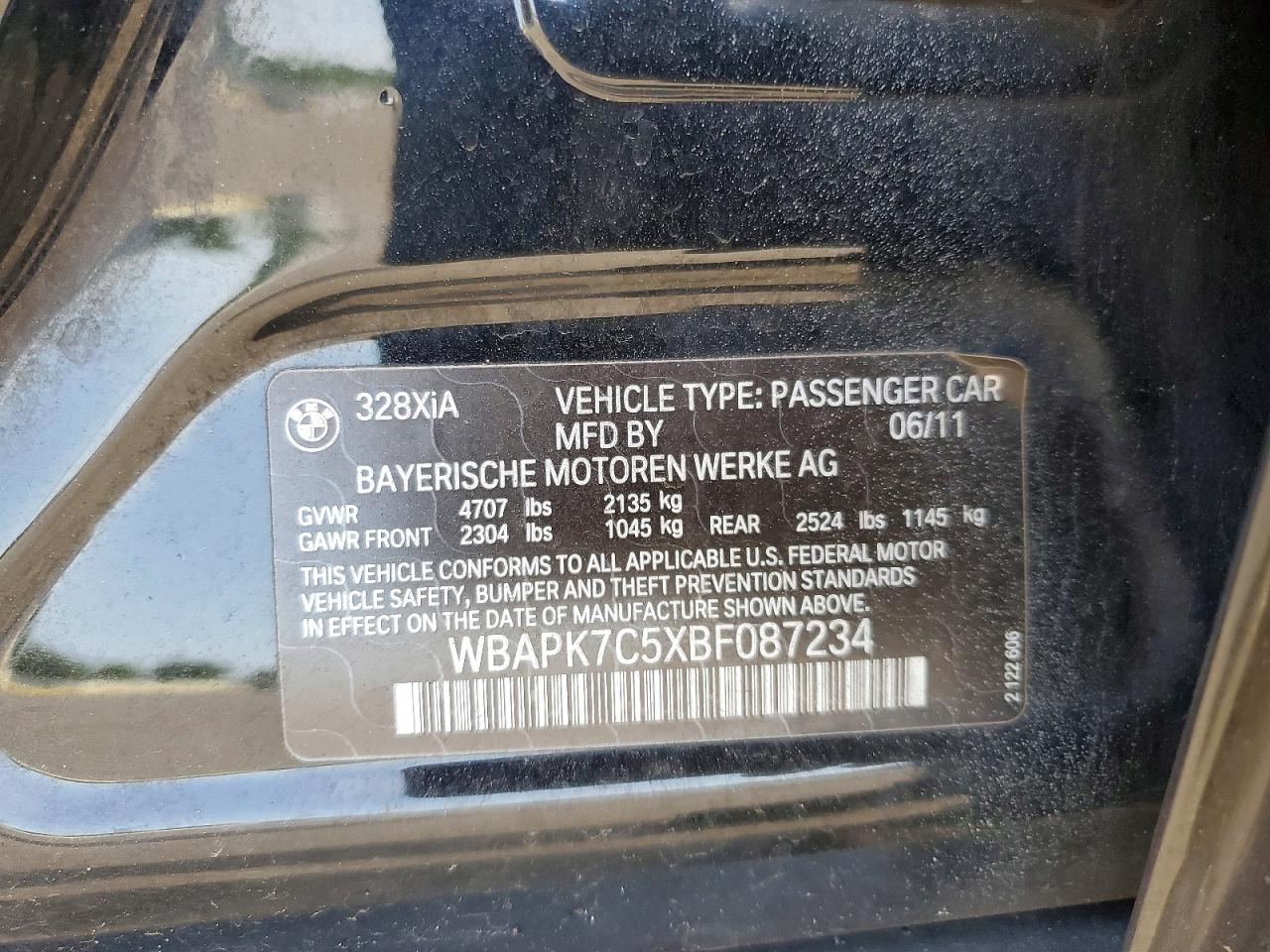 2011 Bmw 328 Xi Black vin: WBAPK7C5XBF087234