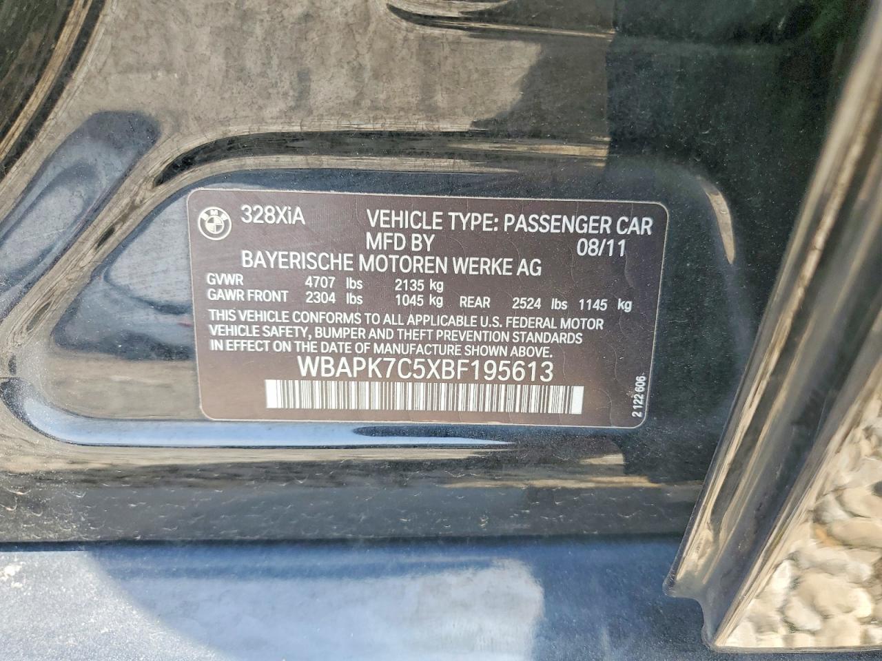 2011 Bmw 328 Xi Black vin: WBAPK7C5XBF195613