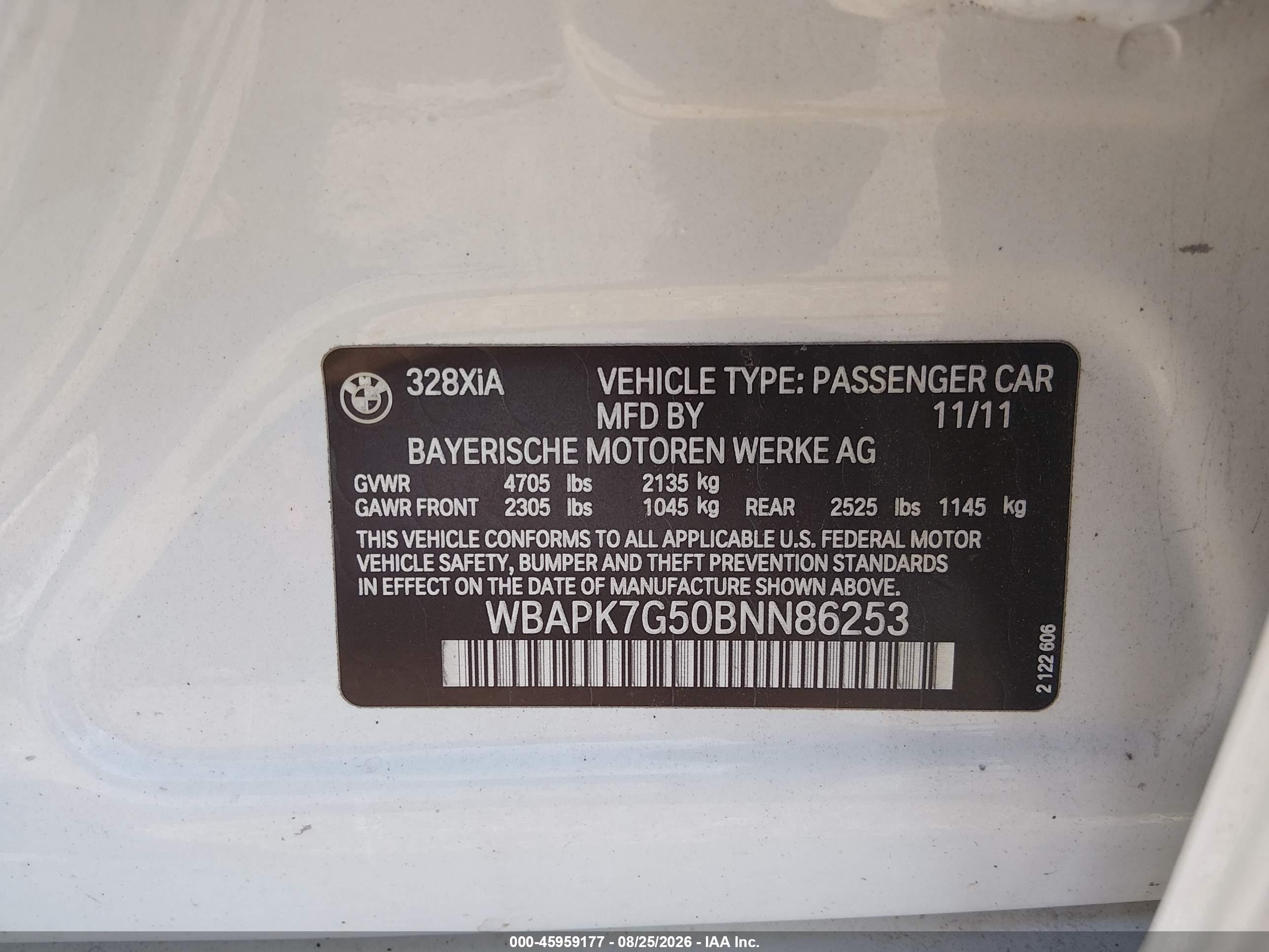 2011 Bmw 328i Xdrive White vin: WBAPK7G50BNN86253
