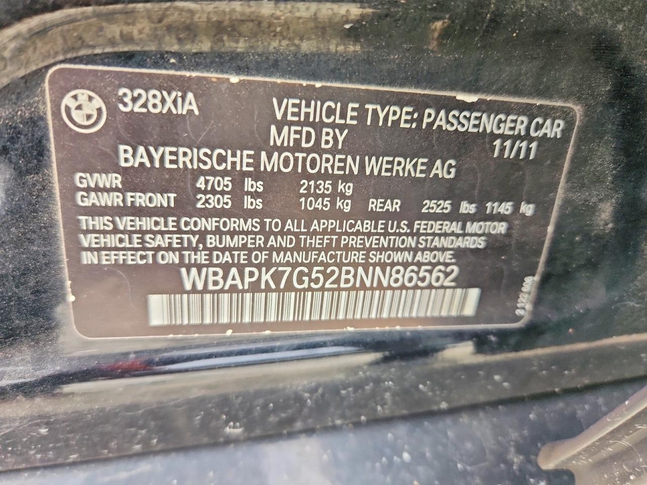 2011 Bmw 328 Xi Black vin: WBAPK7G52BNN86562