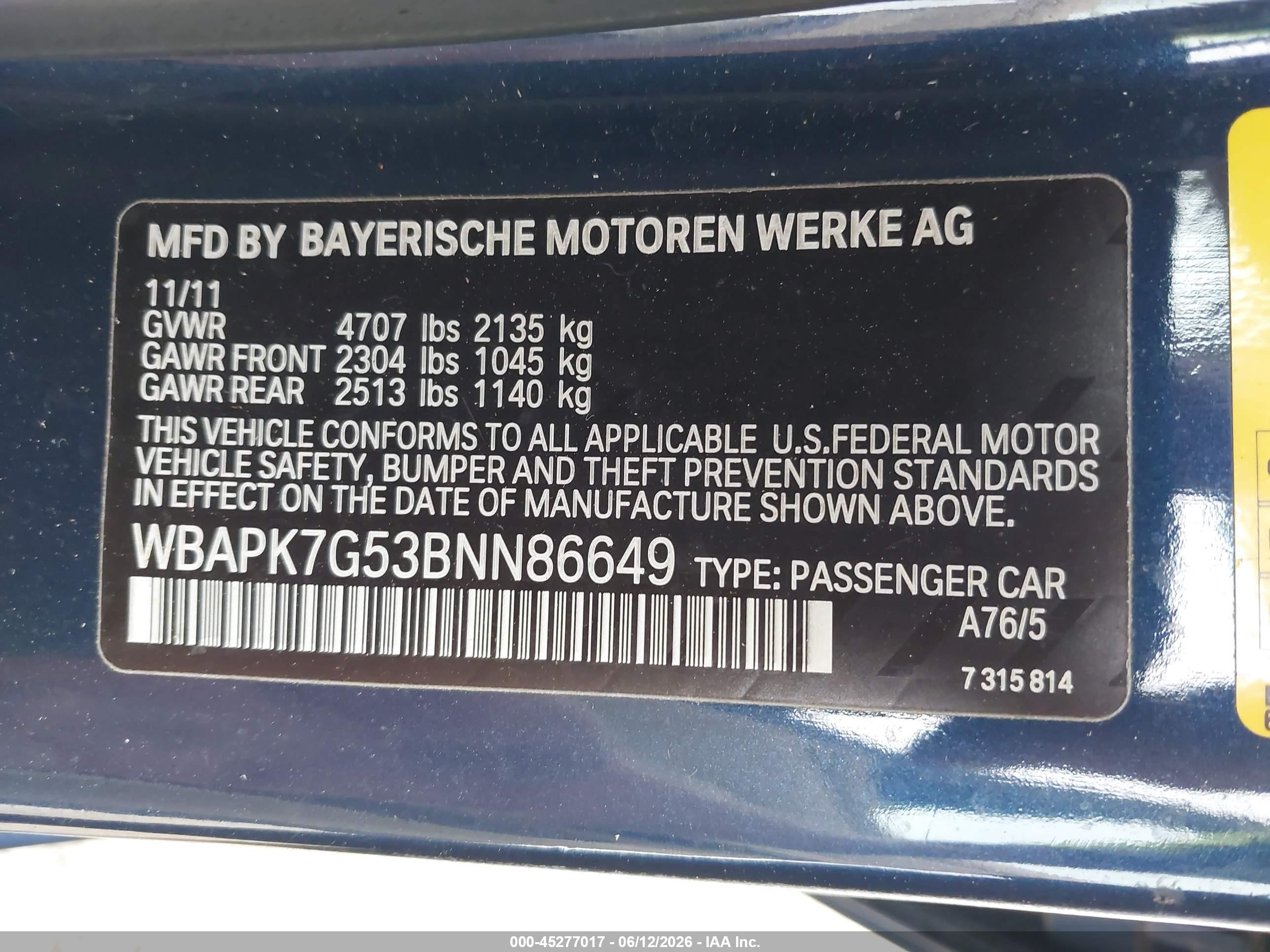 2011 Bmw 328i Xdrive Dark Blue vin: WBAPK7G53BNN86649