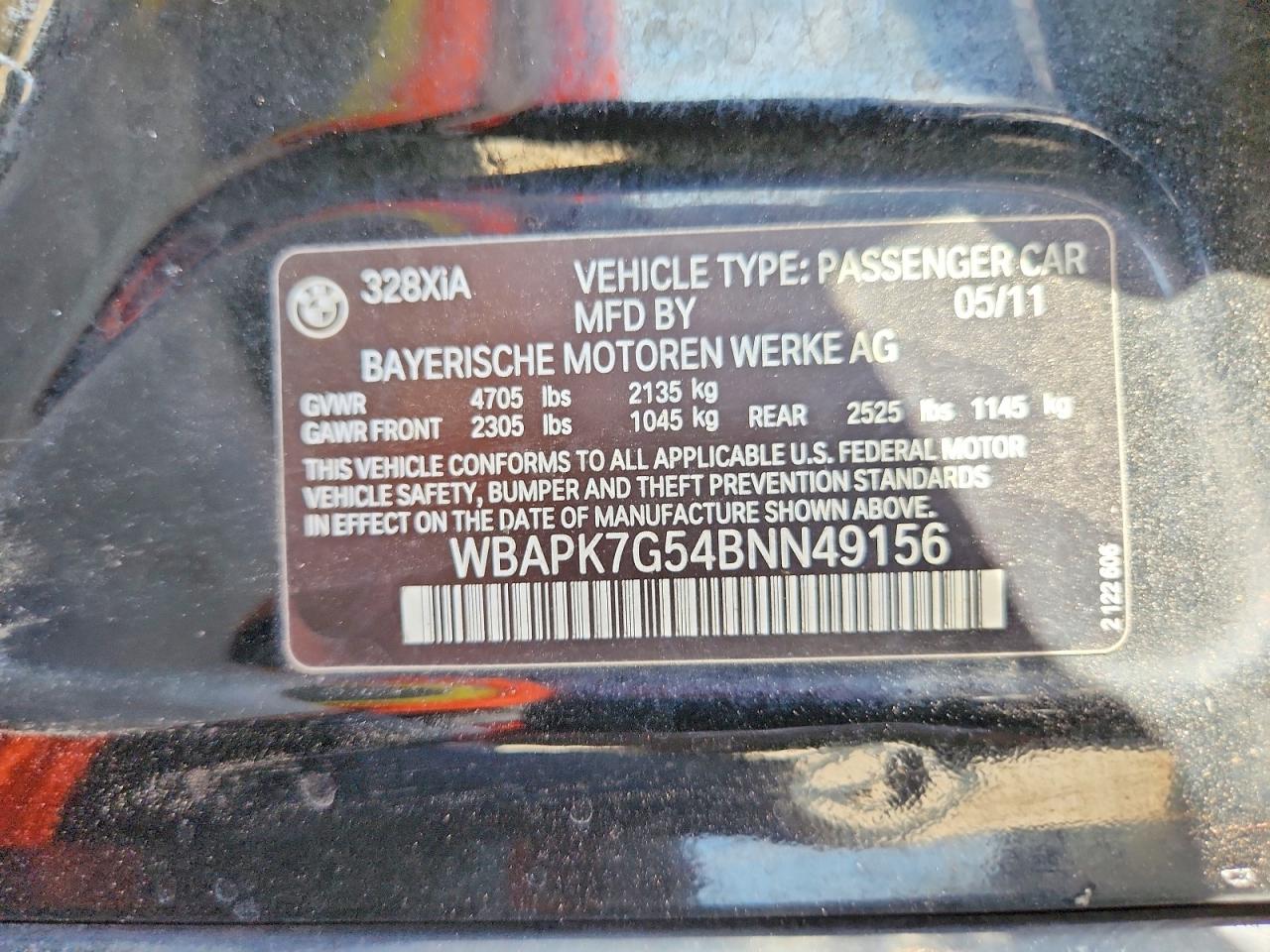 2011 Bmw 328 Xi Black vin: WBAPK7G54BNN49156