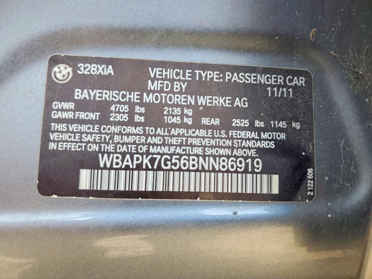 2011 Bmw 328 Xi Gray vin: WBAPK7G56BNN86919