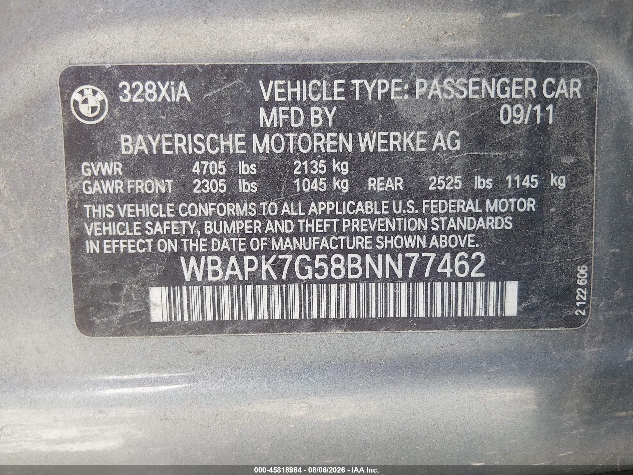 2011 Bmw 328i Xdrive Gray vin: WBAPK7G58BNN77462