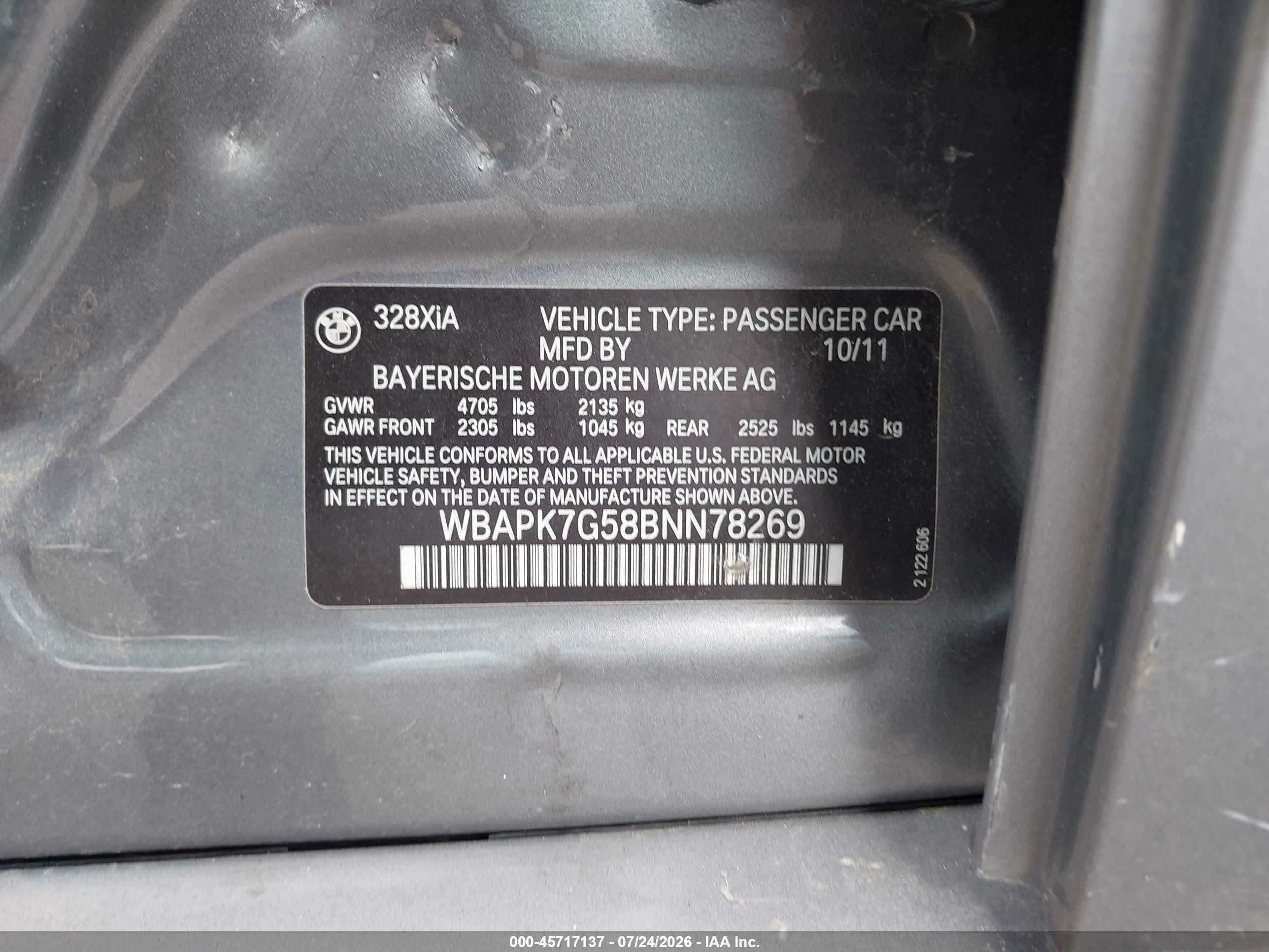 2011 Bmw 328i Xdrive Gray vin: WBAPK7G58BNN78269