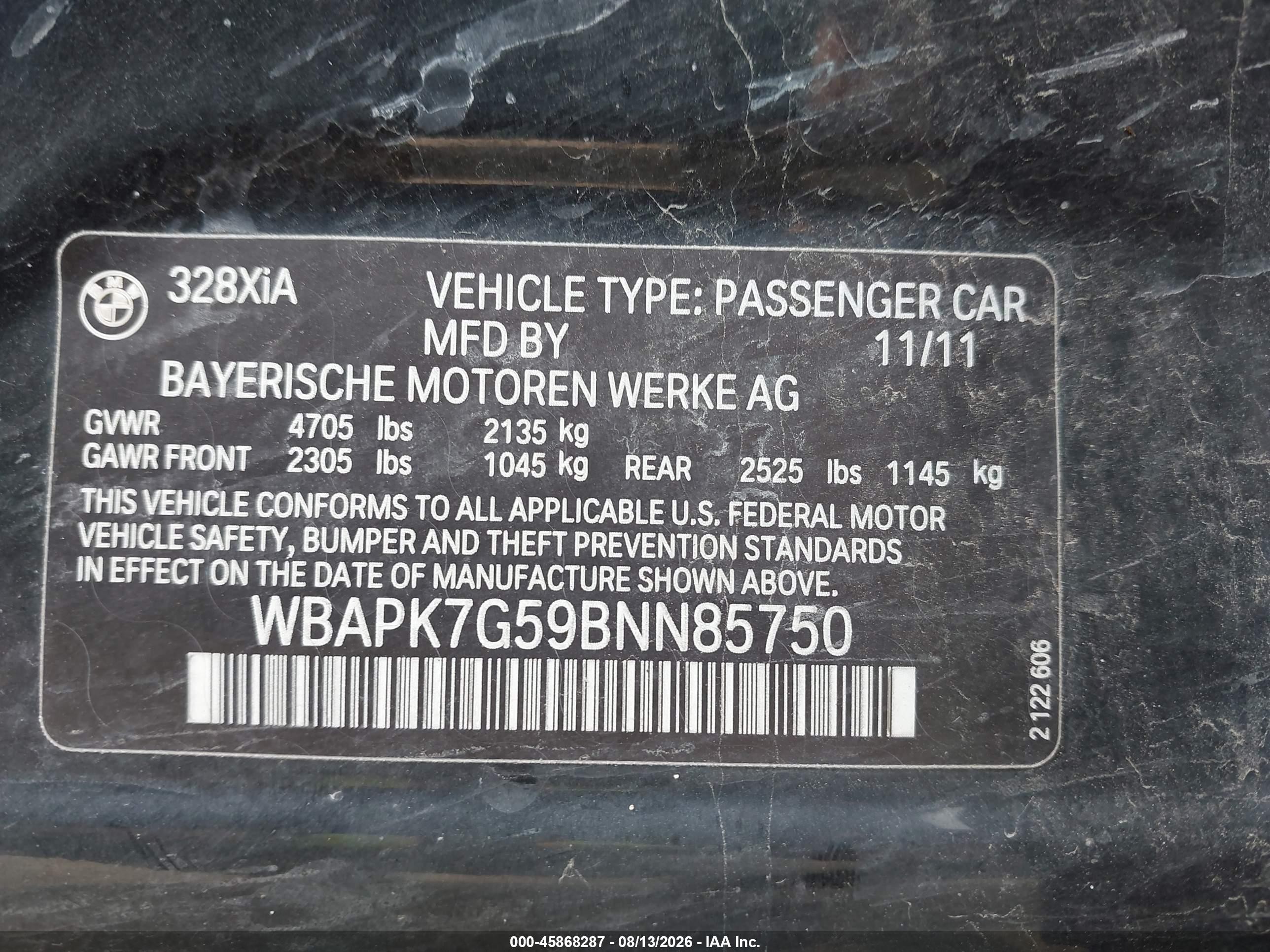 2011 Bmw 328i Xdrive Черный vin: WBAPK7G59BNN85750
