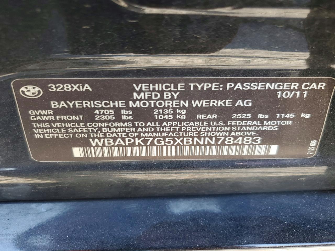 2011 Bmw 328 Xi Black vin: WBAPK7G5XBNN78483