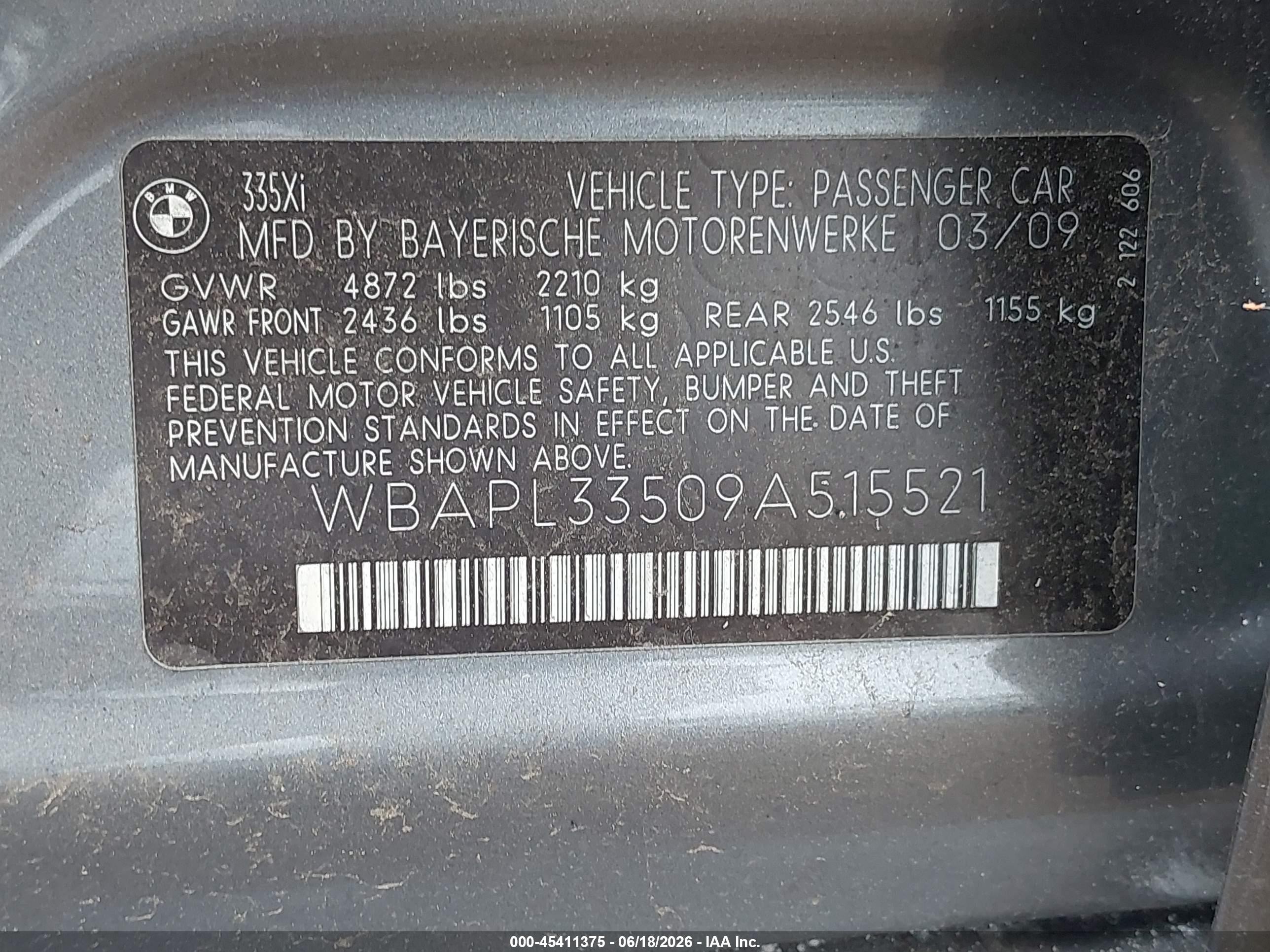 2009 Bmw 335i Xdrive Gray vin: WBAPL33509A515521