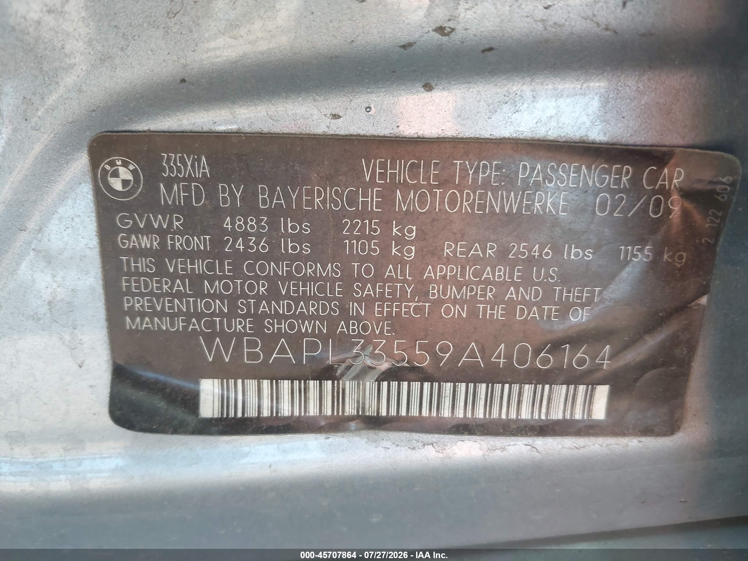 2009 Bmw 335i Xdrive Blue vin: WBAPL33559A406164