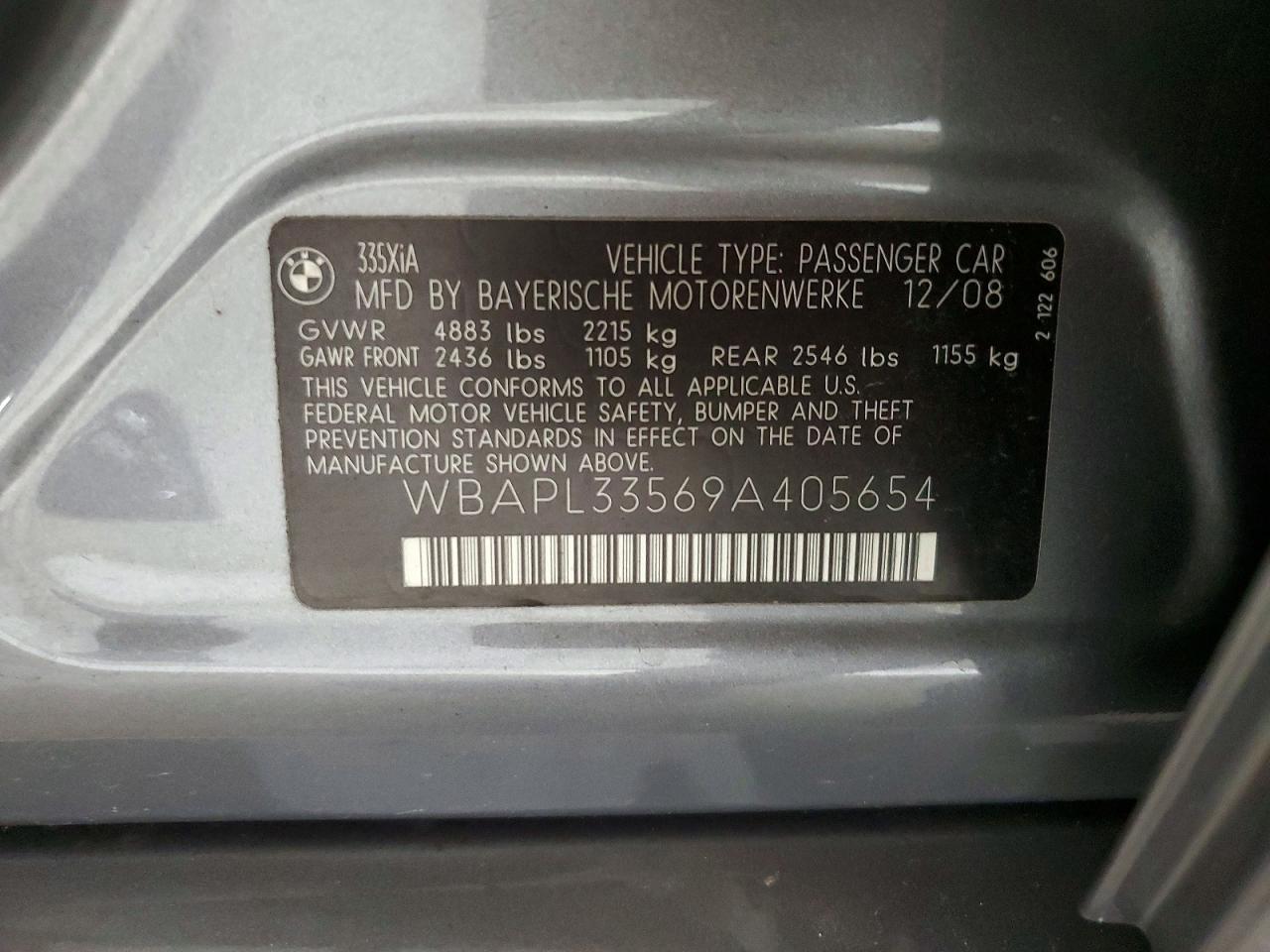 2009 Bmw 335 Xi Gray vin: WBAPL33569A405654