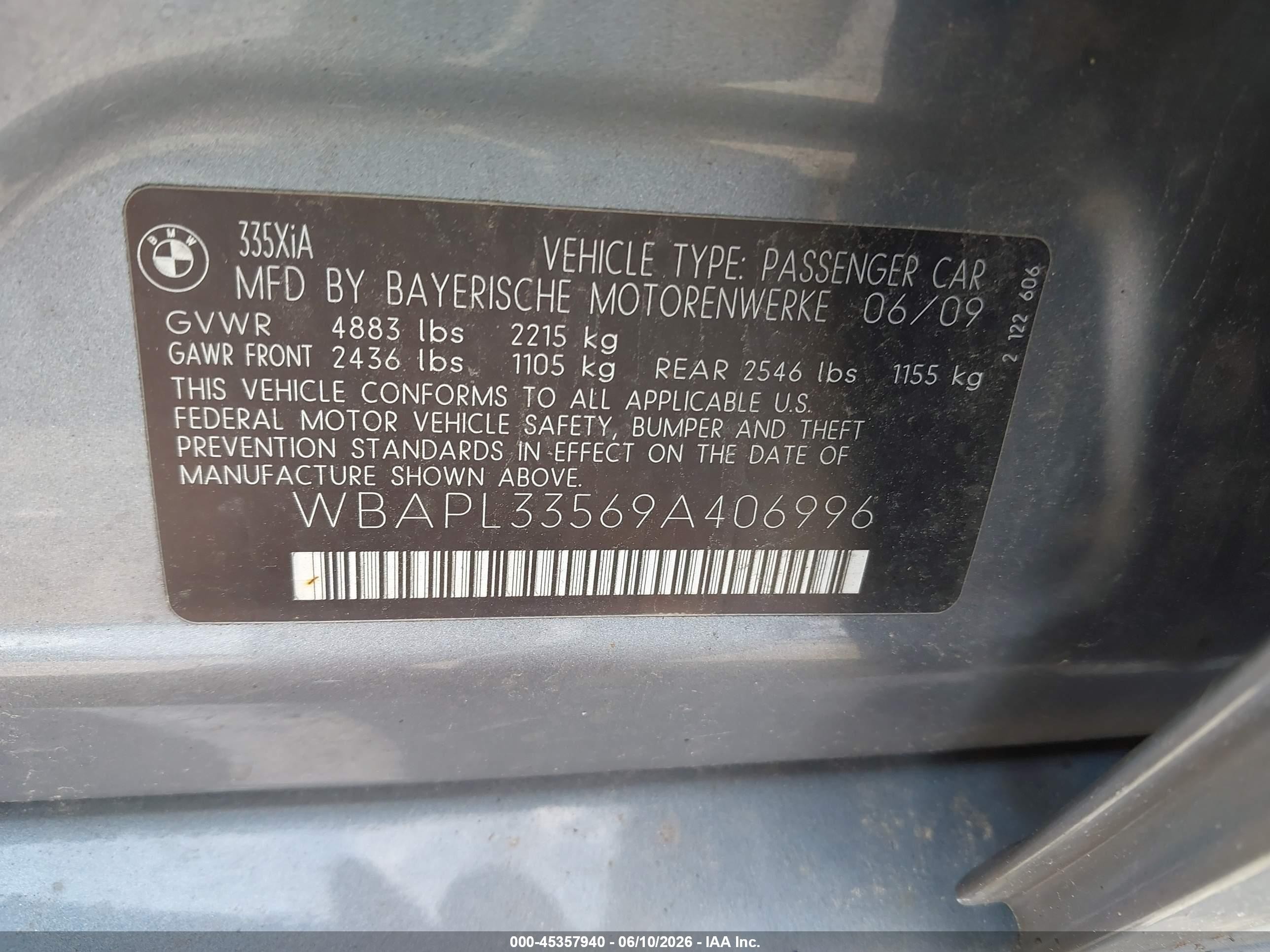 2009 Bmw 335i Xdrive Gray vin: WBAPL33569A406996
